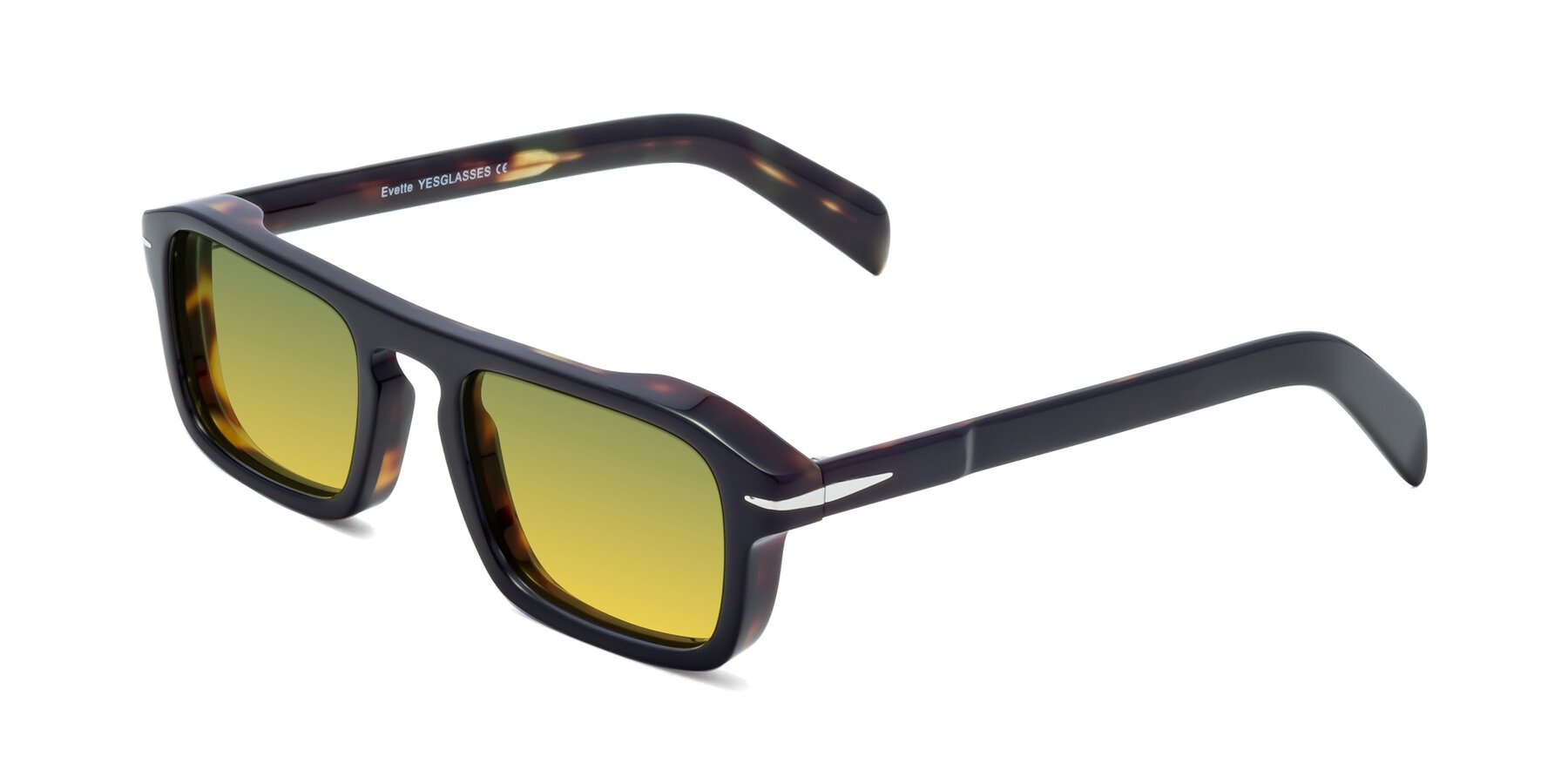 Angle of Evette in Black-Tortoise with Green / Yellow Gradient Lenses