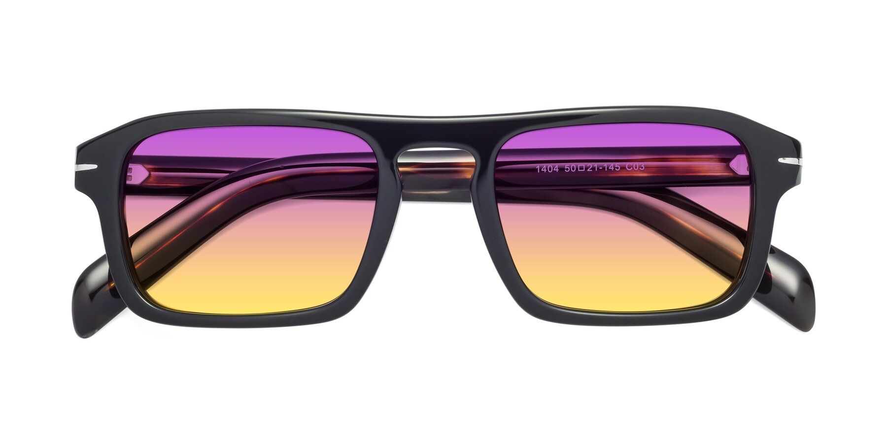 Folded Front of Evette in Black-Tortoise with Purple / Yellow Gradient Lenses