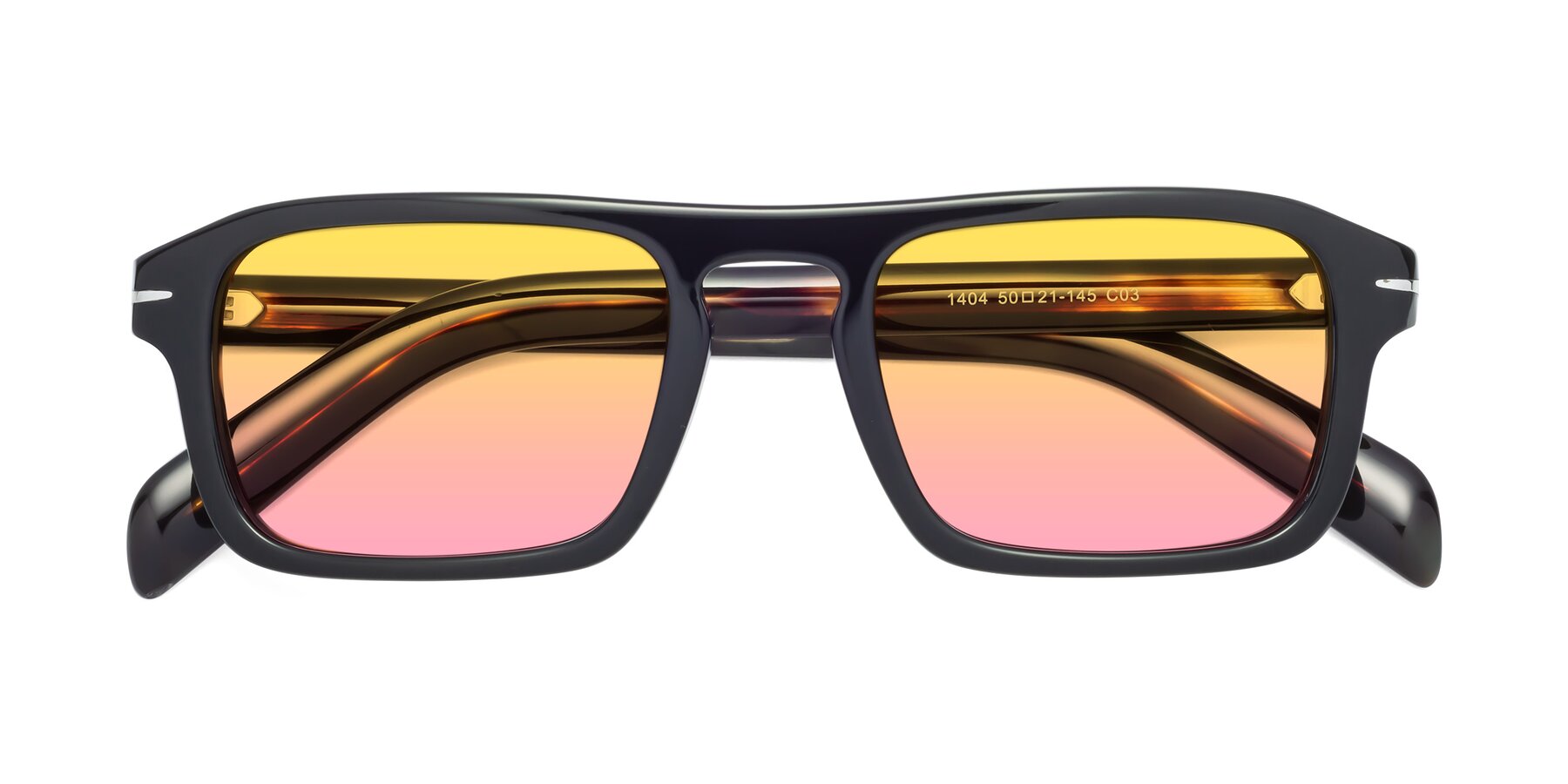 Folded Front of Evette in Black-Tortoise with Yellow / Pink Gradient Lenses