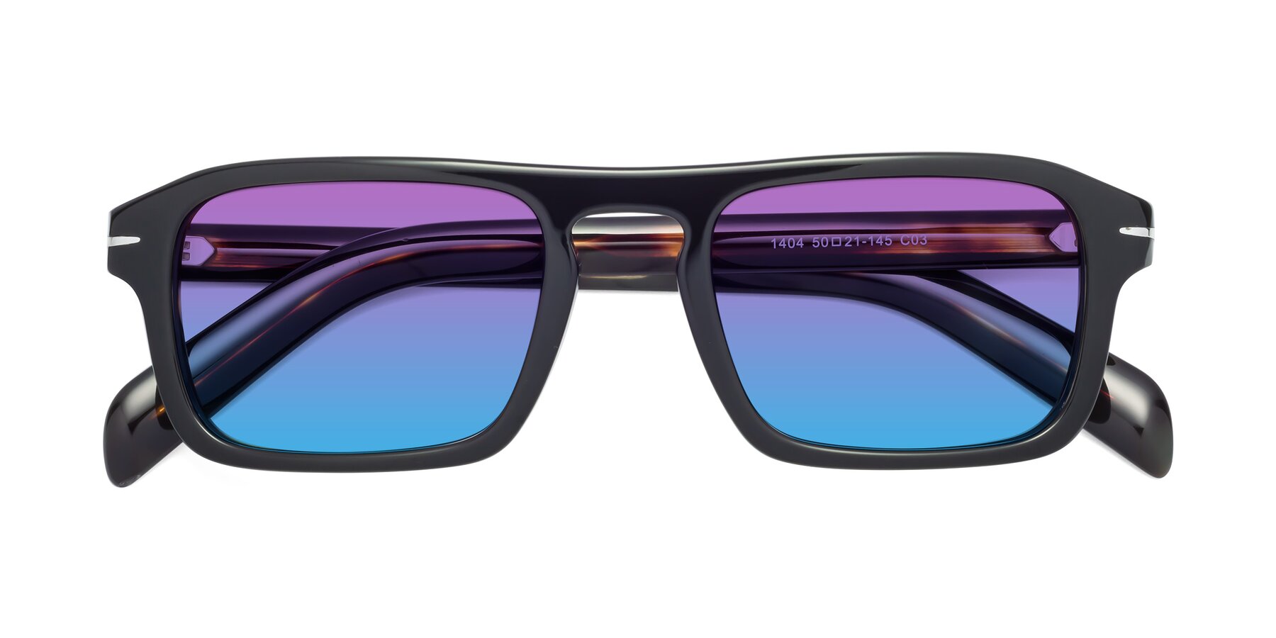 Folded Front of Evette in Black-Tortoise with Purple / Blue Gradient Lenses