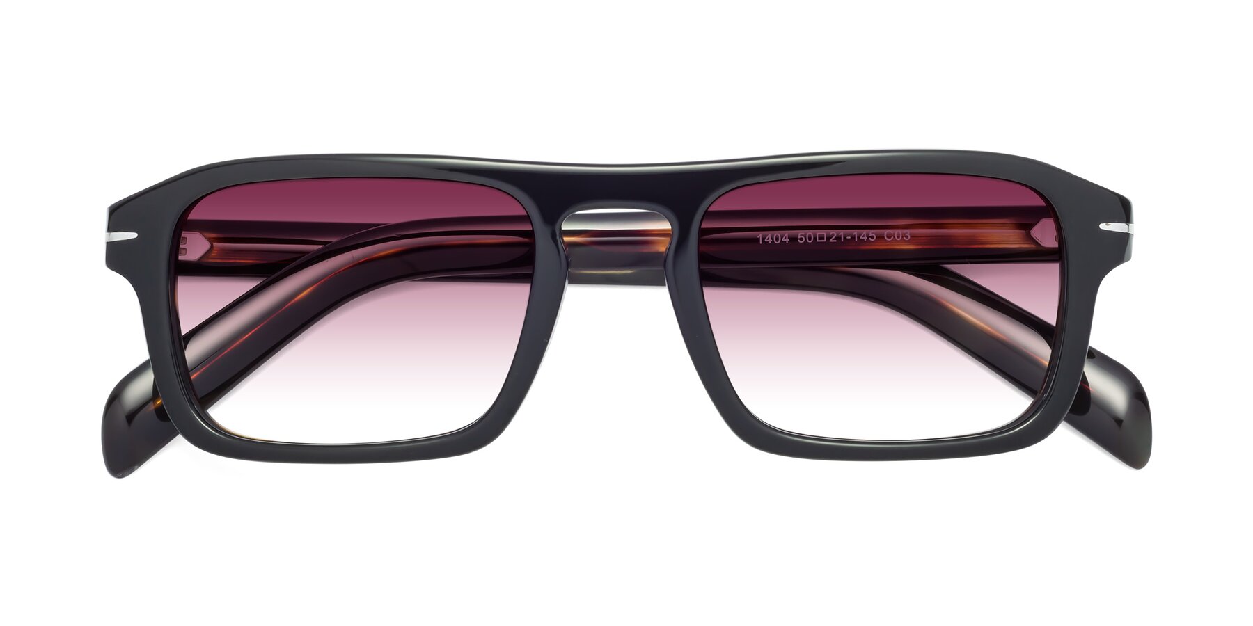 Folded Front of Evette in Black-Tortoise with Wine Gradient Lenses