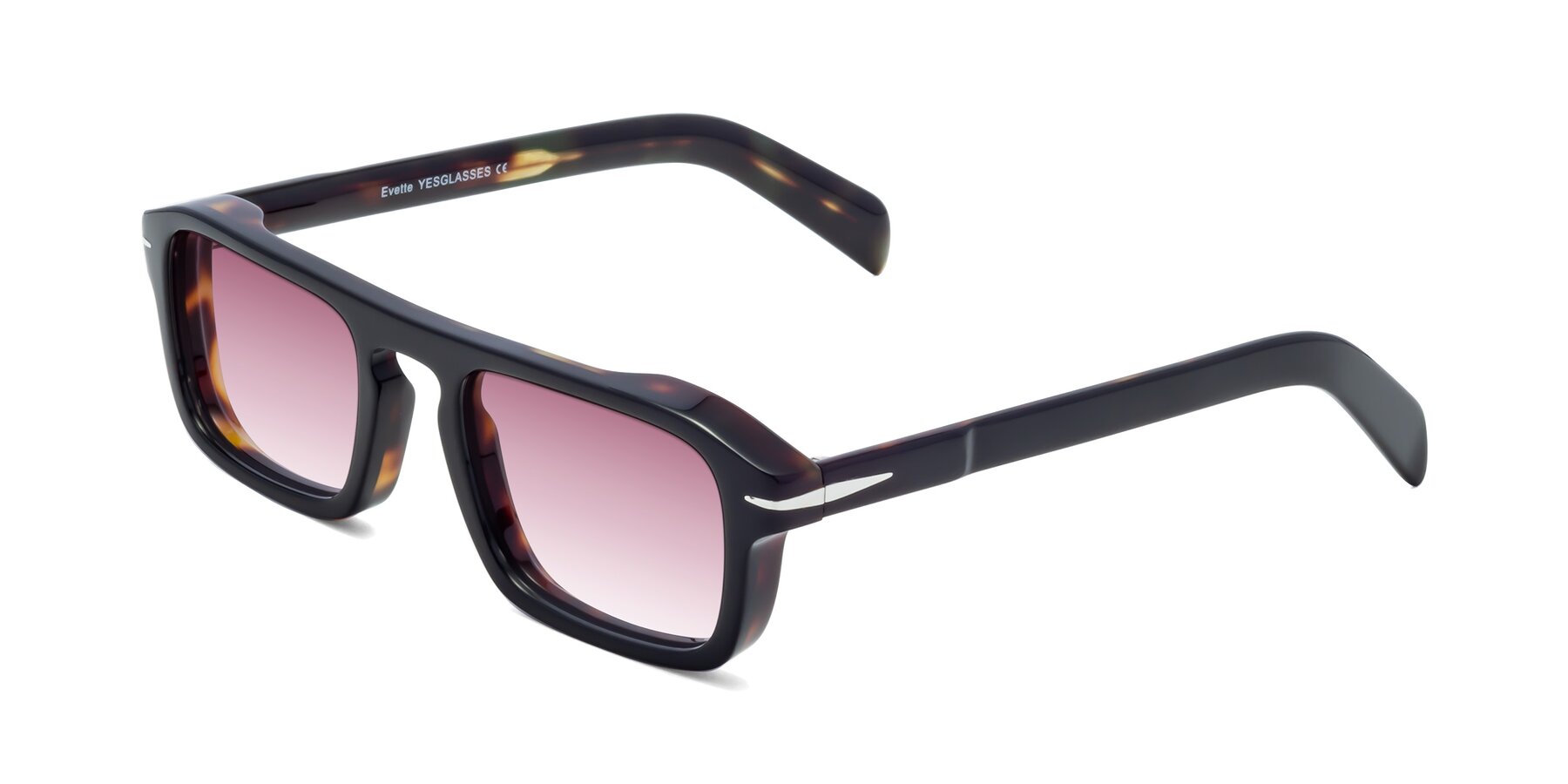 Angle of Evette in Black-Tortoise with Wine Gradient Lenses