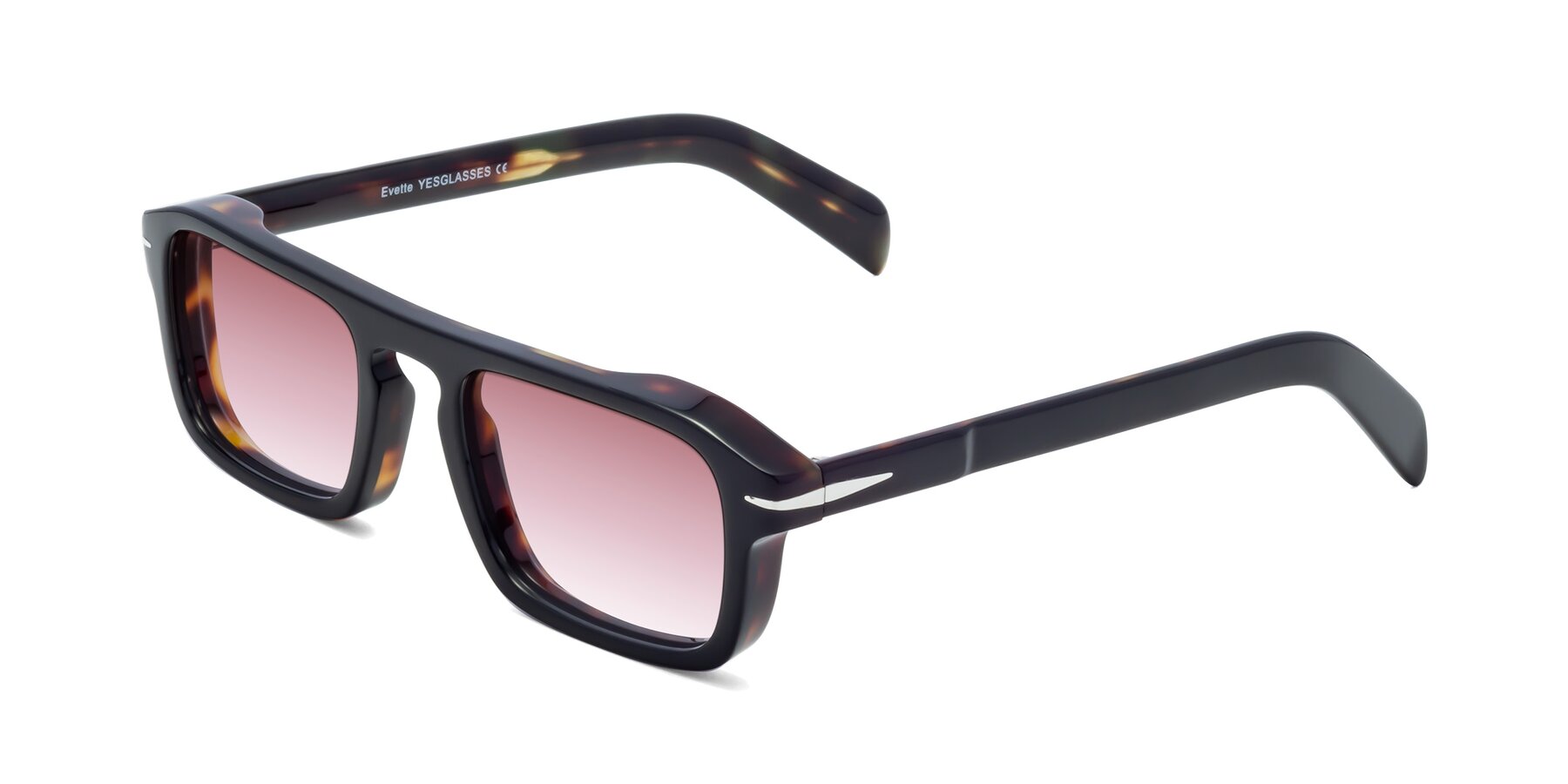 Angle of Evette in Black-Tortoise with Garnet Gradient Lenses