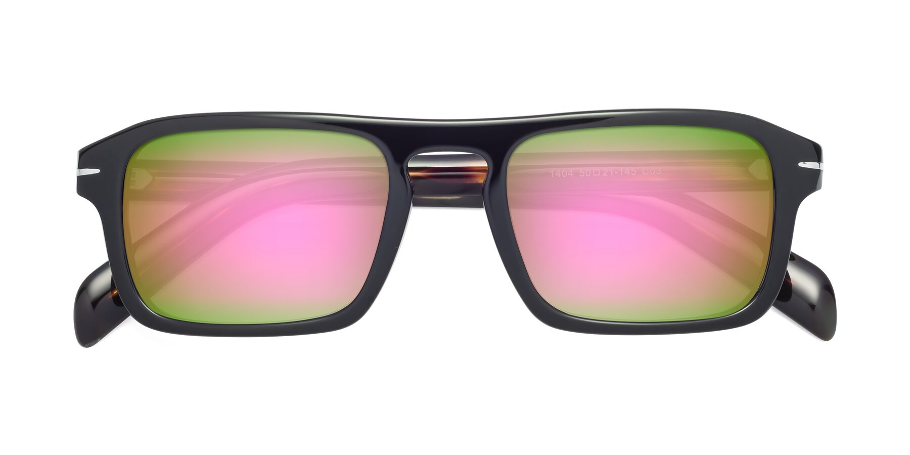 Folded Front of Evette in Black-Tortoise with Pink Mirrored Lenses
