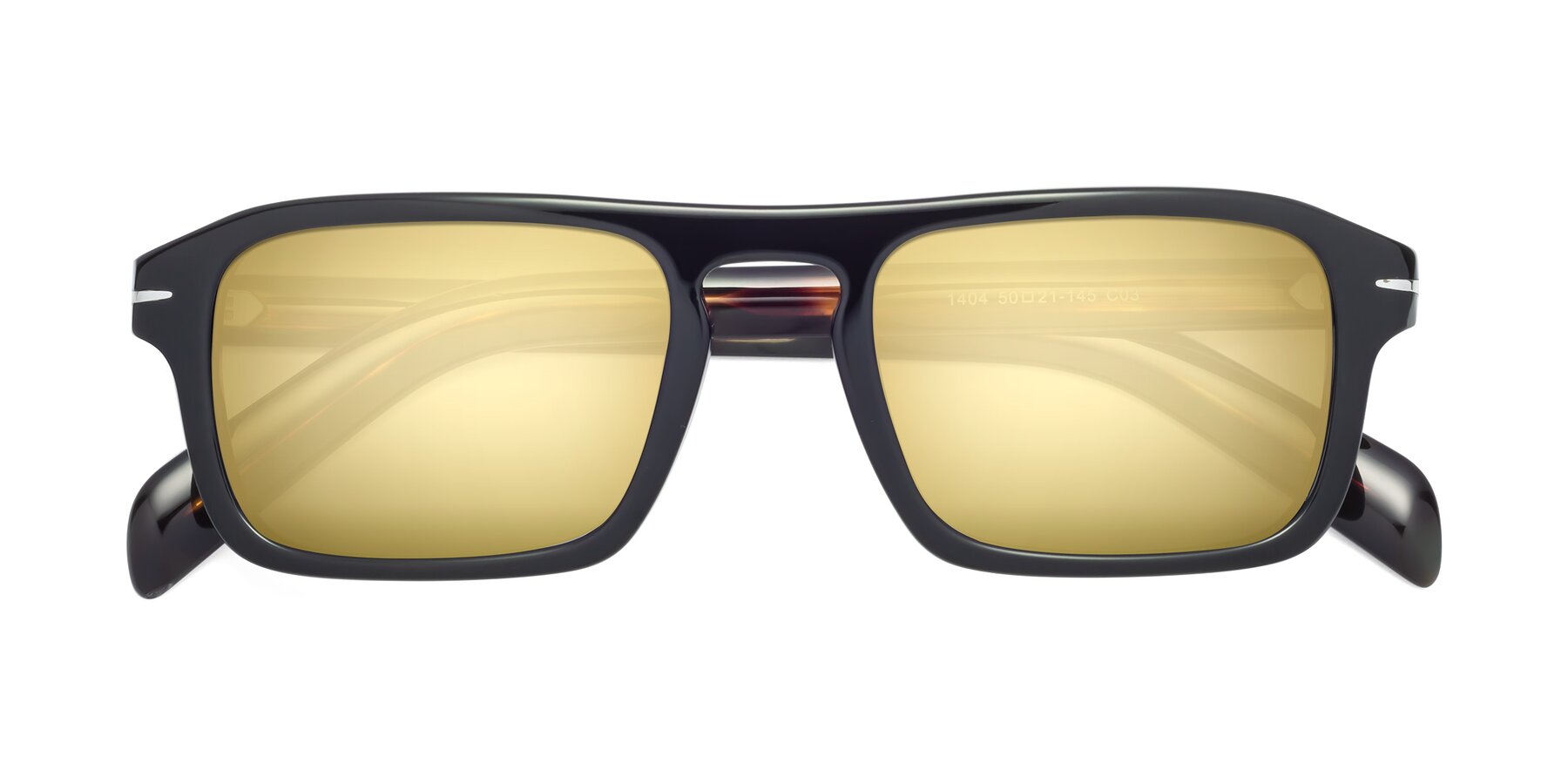 Folded Front of Evette in Black-Tortoise with Gold Mirrored Lenses