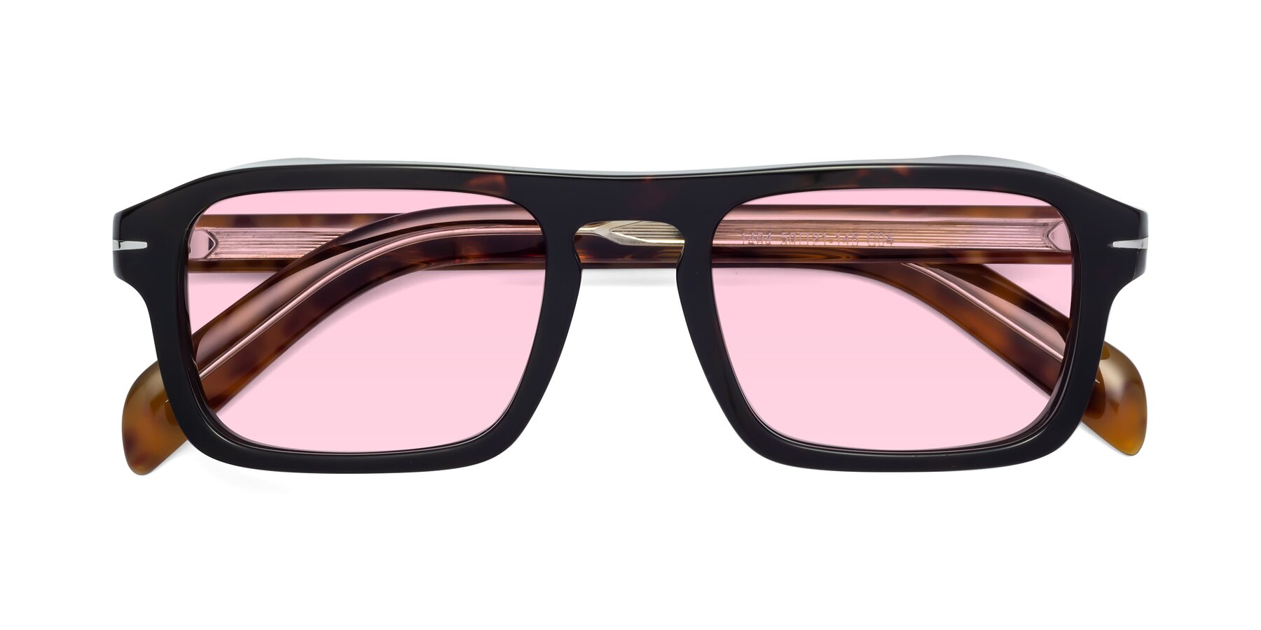 Folded Front of Evette in Tortoise with Light Pink Tinted Lenses