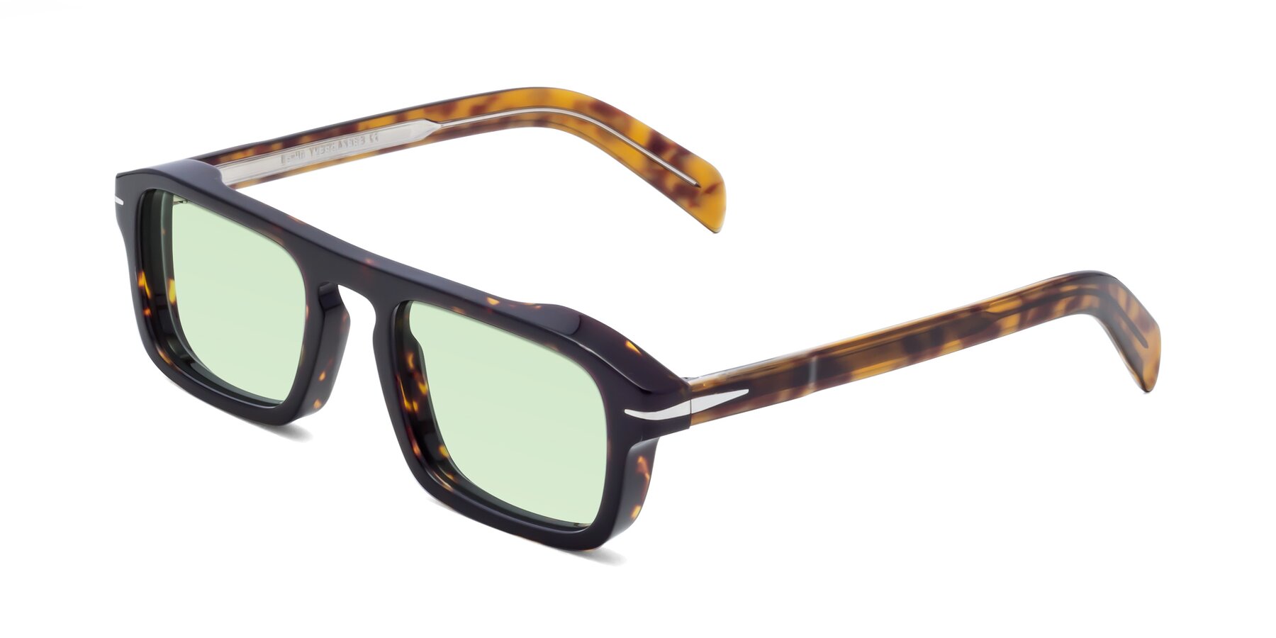 Angle of Evette in Tortoise with Light Green Tinted Lenses