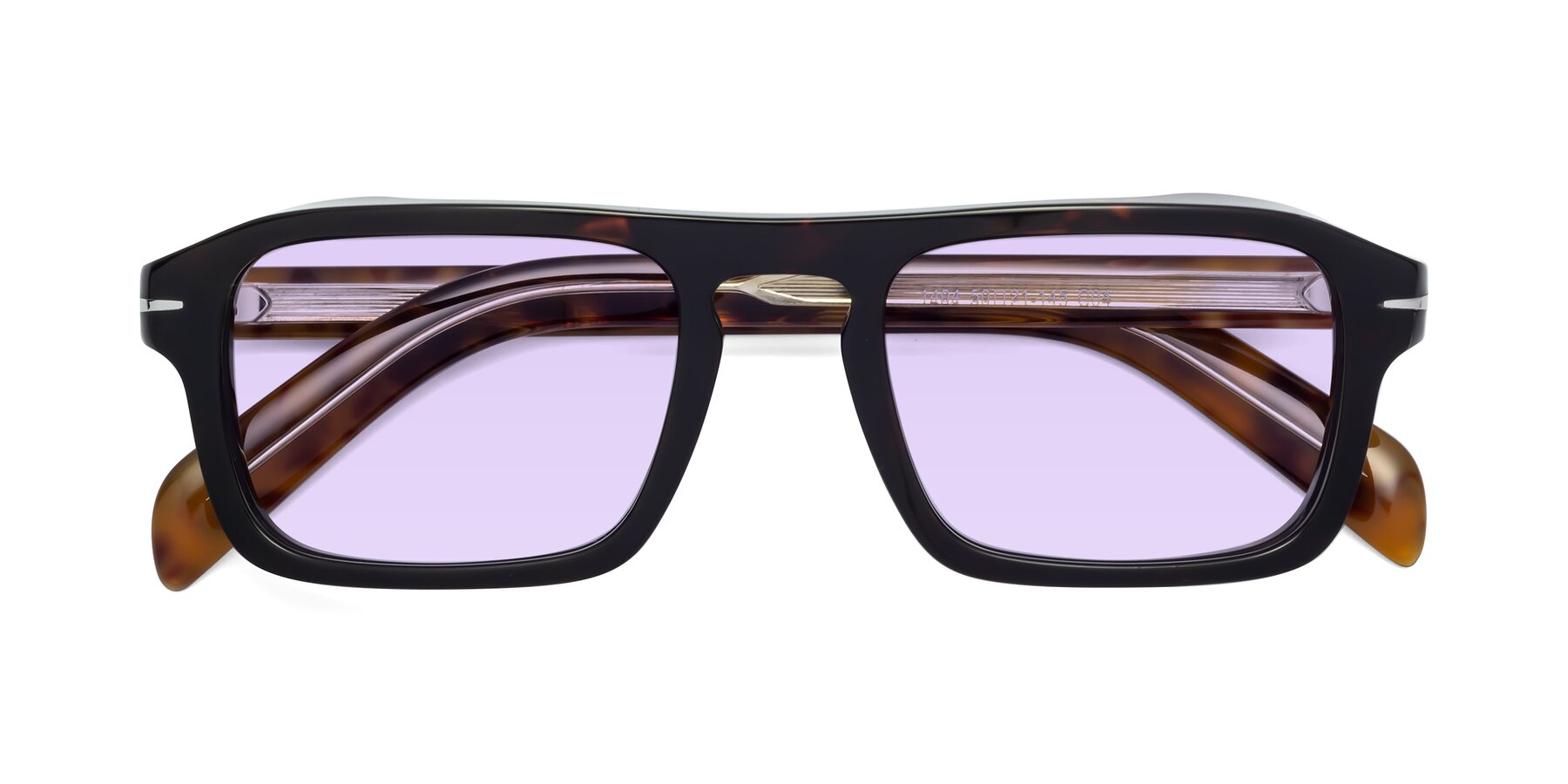 Folded Front of Evette in Tortoise with Light Purple Tinted Lenses