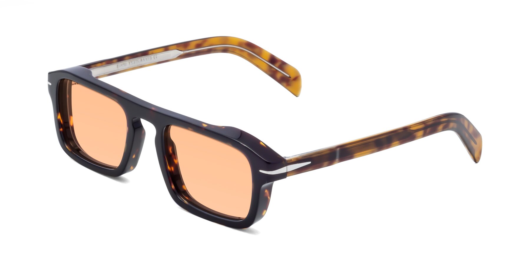 Angle of Evette in Tortoise with Light Orange Tinted Lenses