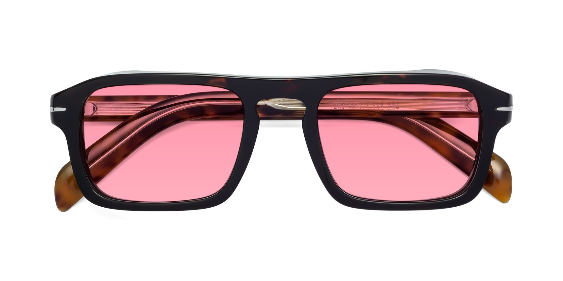 Folded Front of Evette in Tortoise with Pink Tinted Lenses
