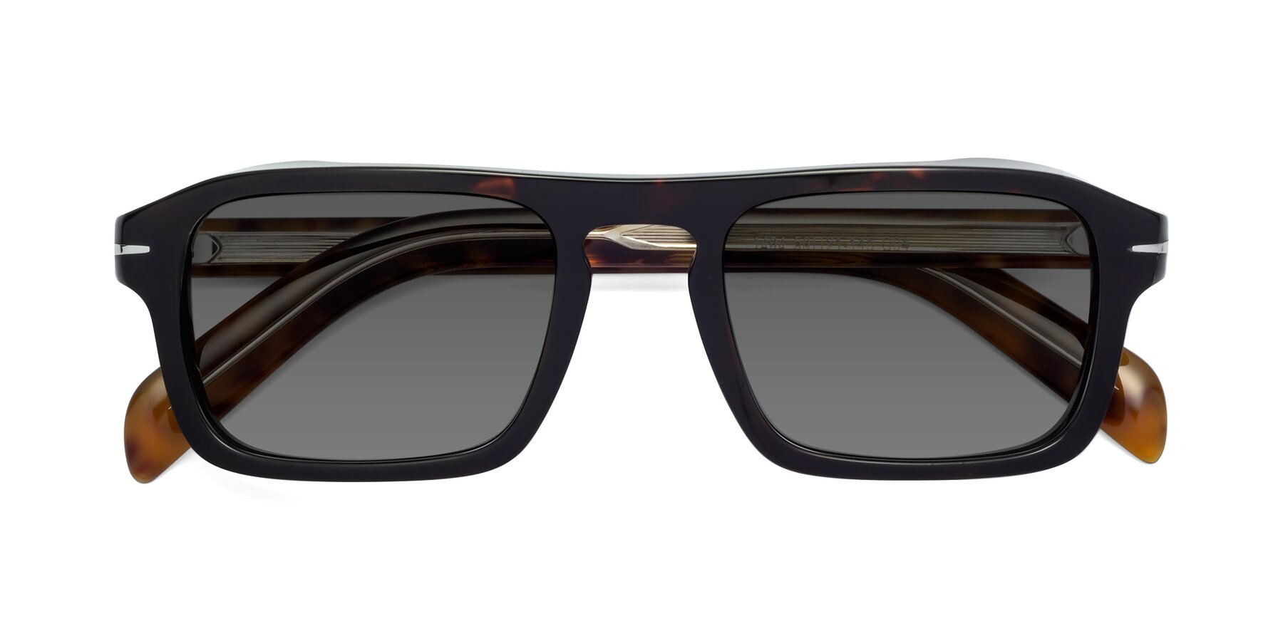 Folded Front of Evette in Tortoise with Medium Gray Tinted Lenses