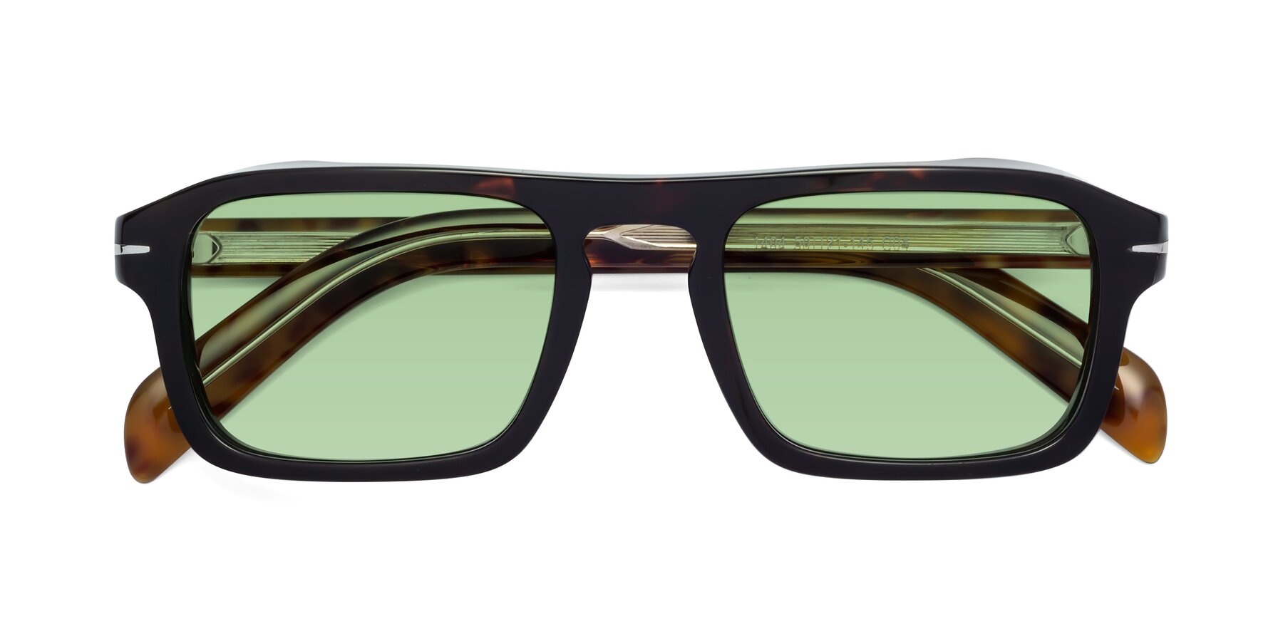 Folded Front of Evette in Tortoise with Medium Green Tinted Lenses
