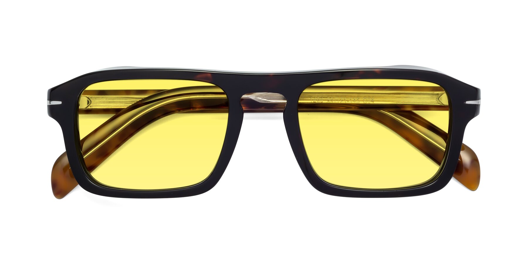 Folded Front of Evette in Tortoise with Medium Yellow Tinted Lenses