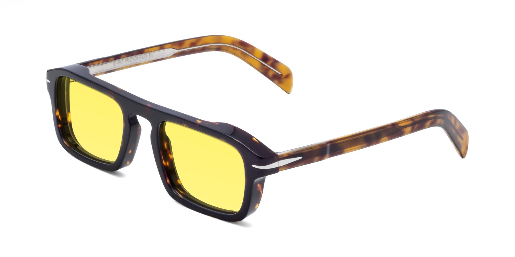 Angle of Evette in Tortoise with Medium Yellow Tinted Lenses