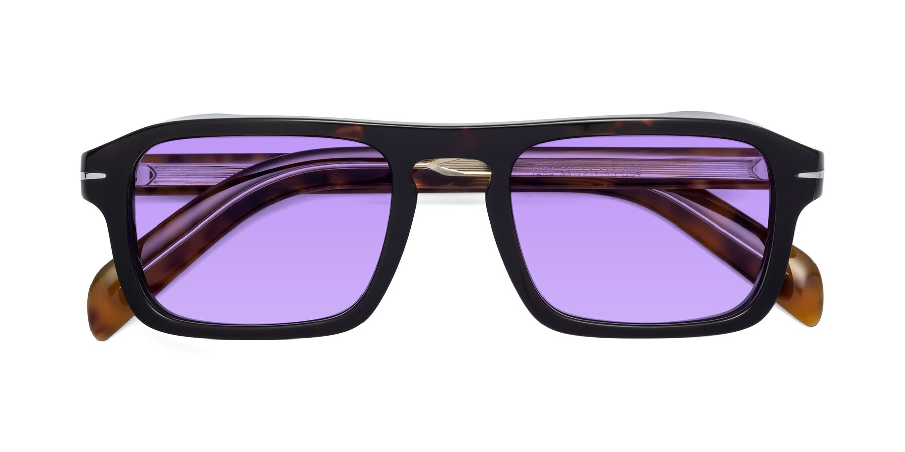 Folded Front of Evette in Tortoise with Medium Purple Tinted Lenses