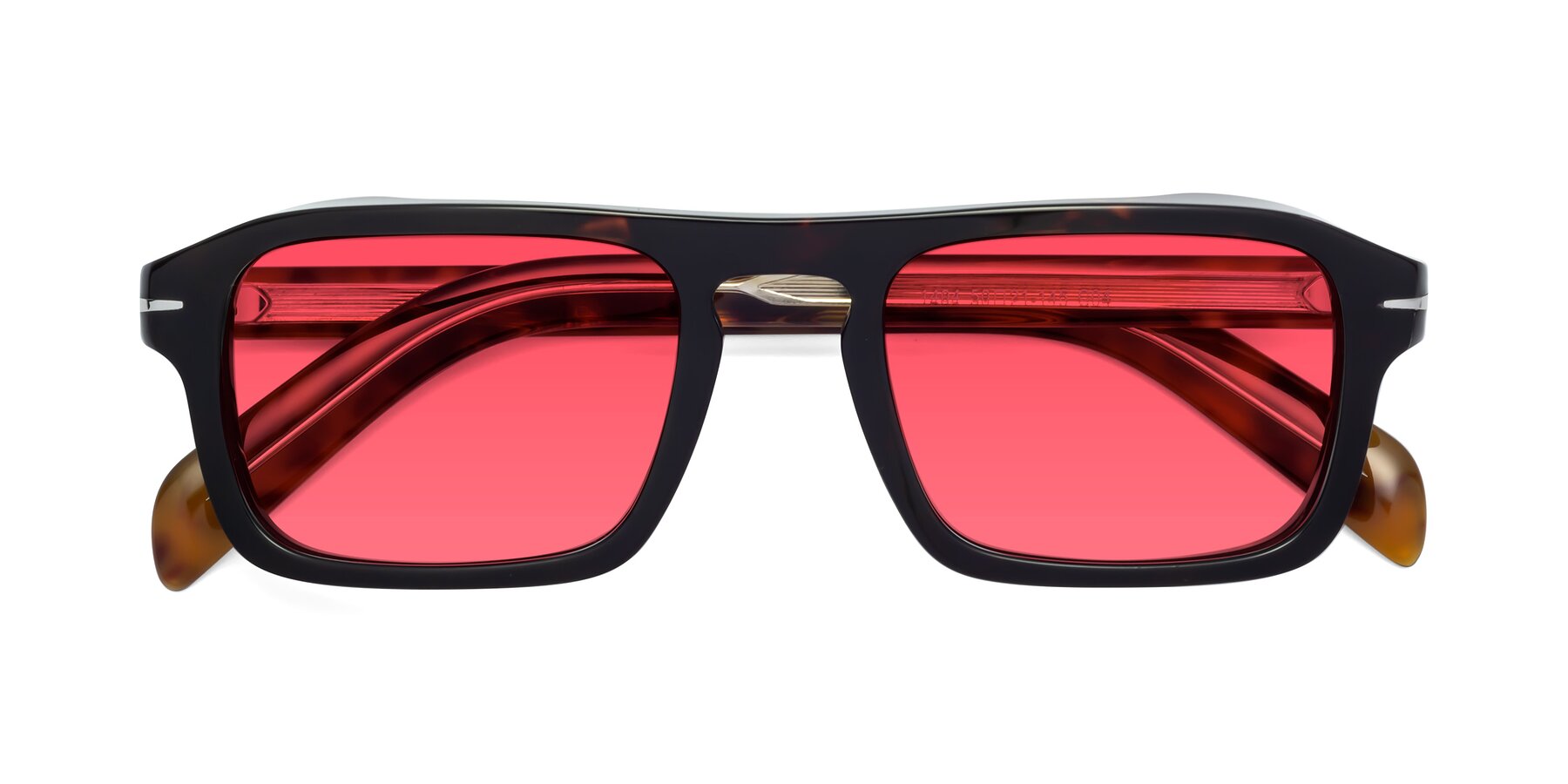 Folded Front of Evette in Tortoise with Red Tinted Lenses