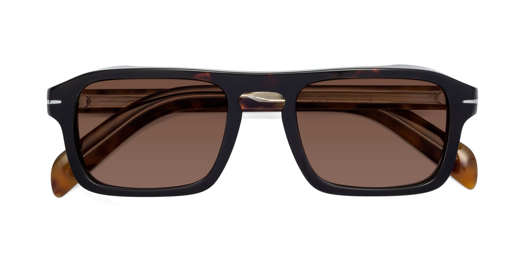 Folded Front of Evette in Tortoise with Brown Tinted Lenses