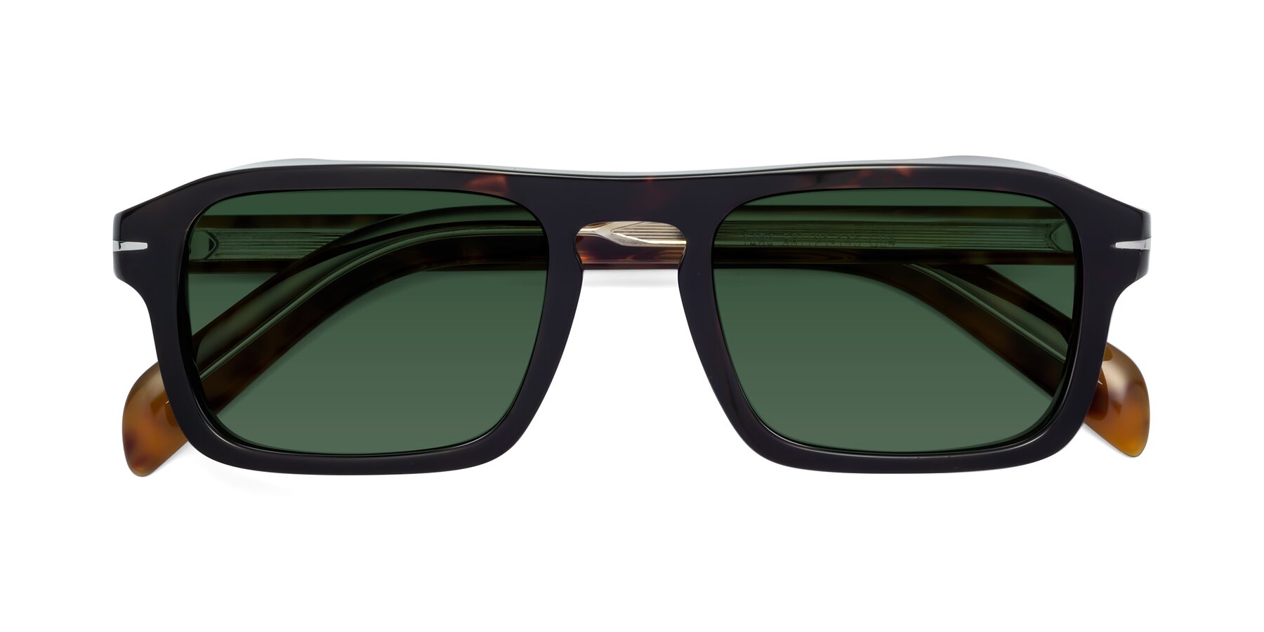 Folded Front of Evette in Tortoise with Green Tinted Lenses