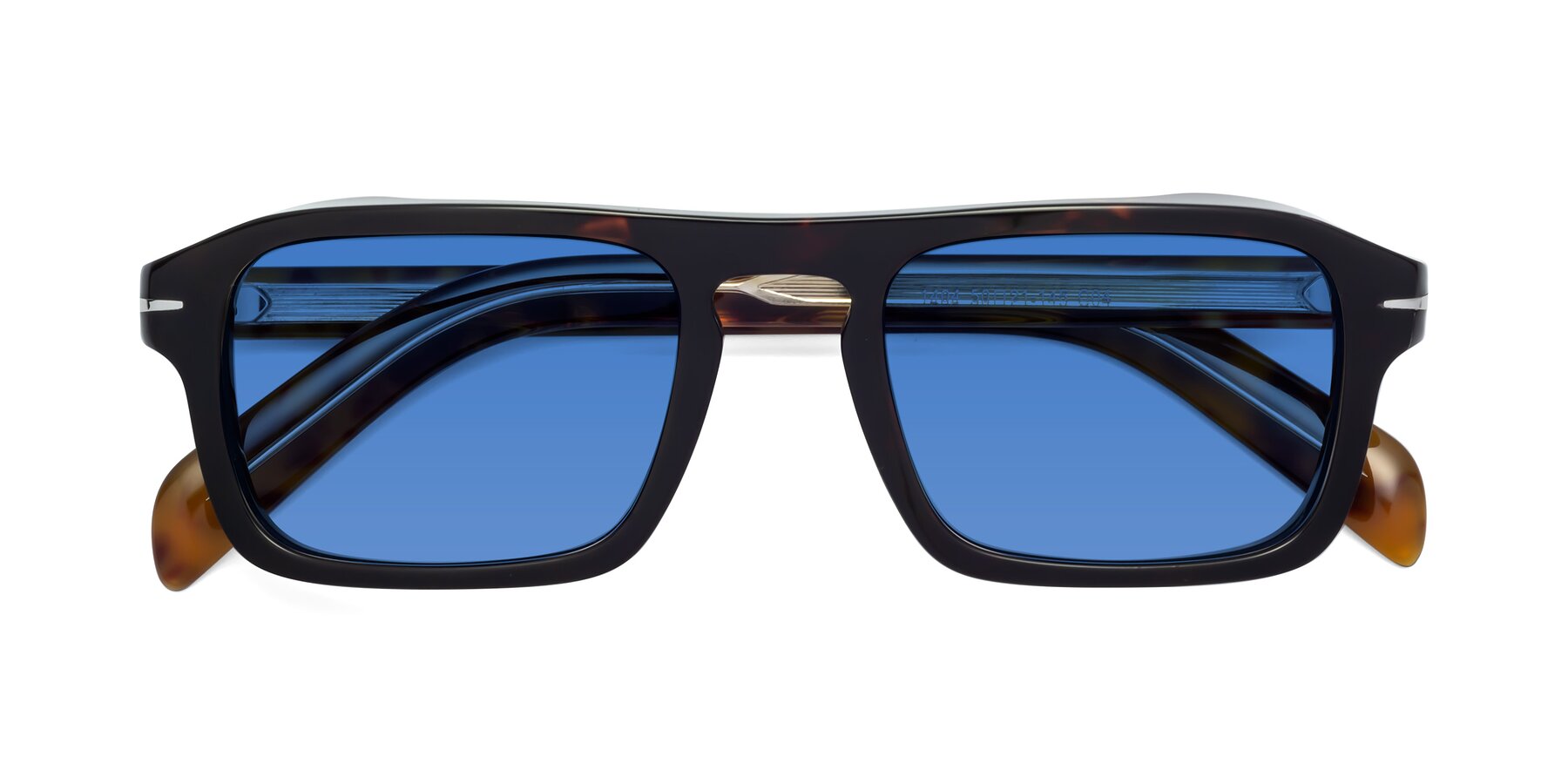 Folded Front of Evette in Tortoise with Blue Tinted Lenses