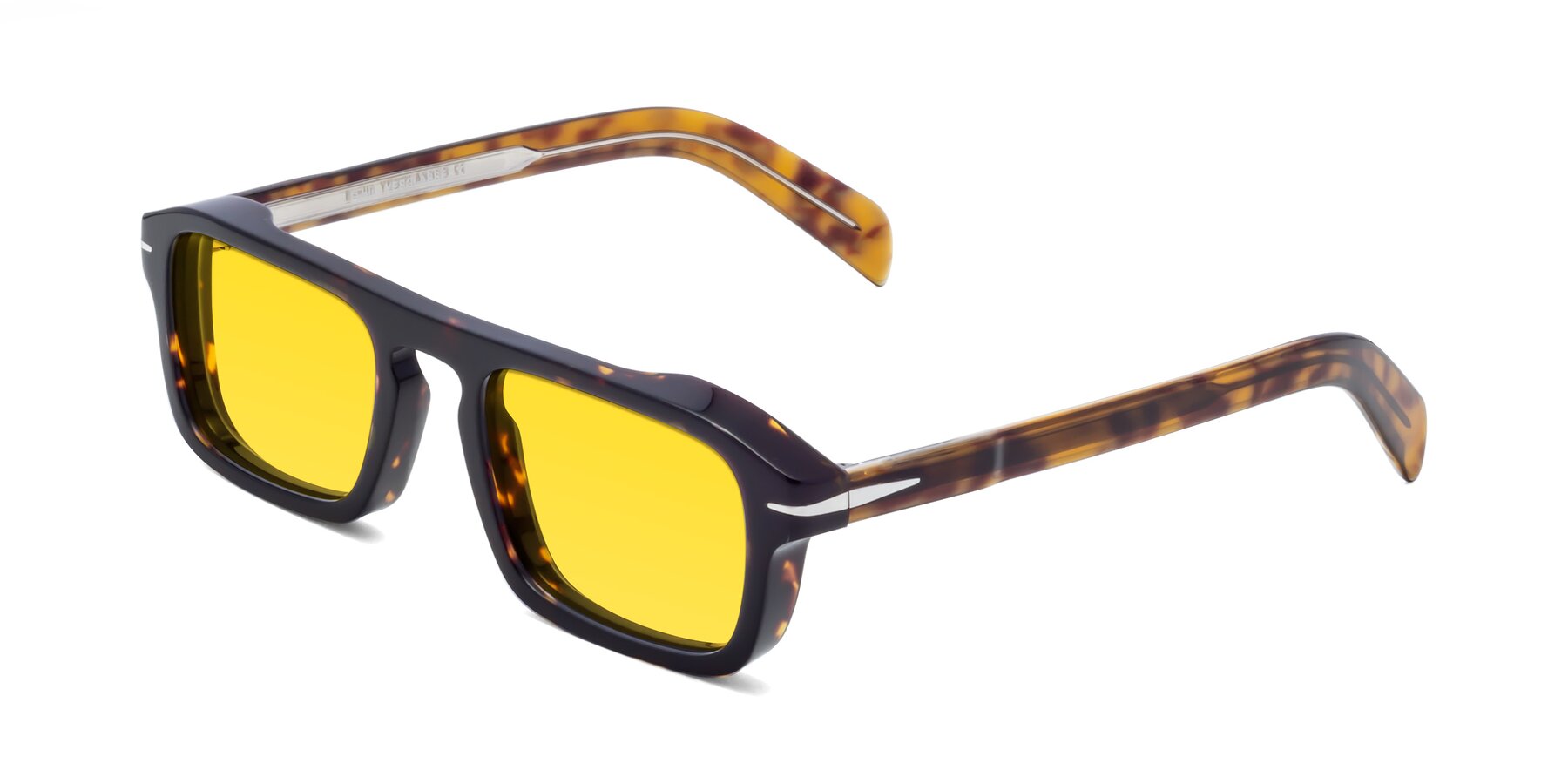 Angle of Evette in Tortoise with Yellow Tinted Lenses