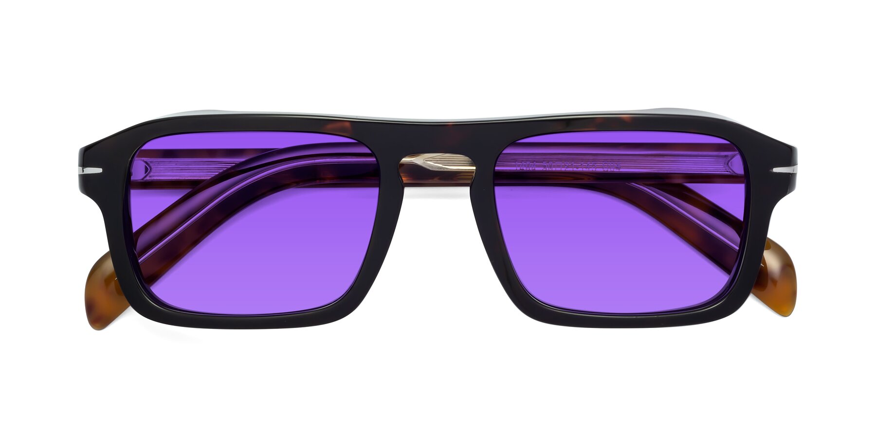 Folded Front of Evette in Tortoise with Purple Tinted Lenses