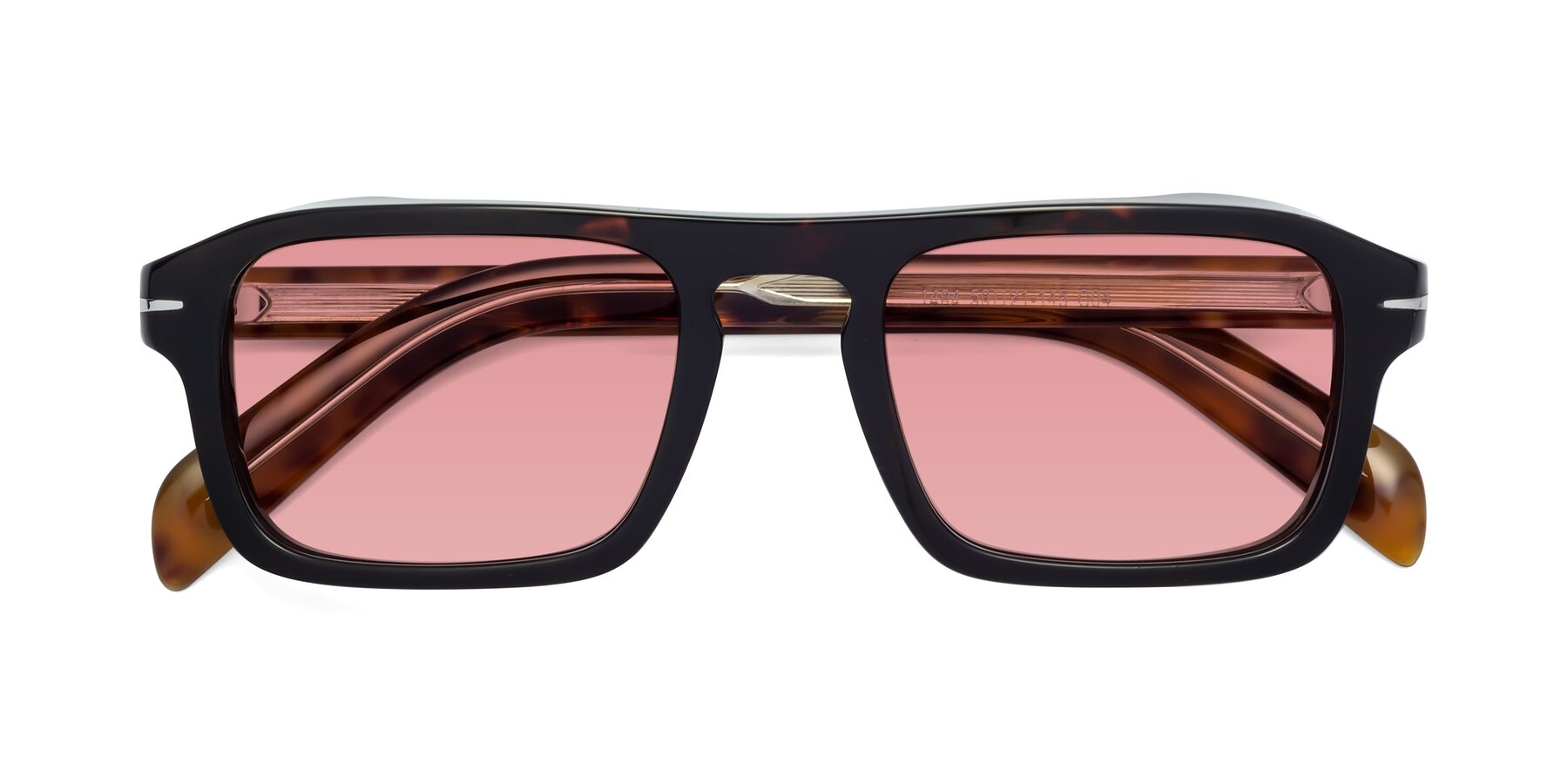 Folded Front of Evette in Tortoise with Medium Garnet Tinted Lenses