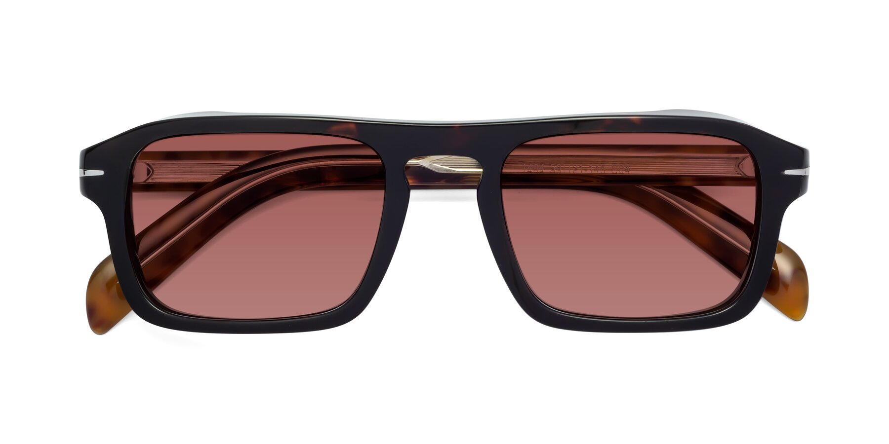 Folded Front of Evette in Tortoise with Garnet Tinted Lenses