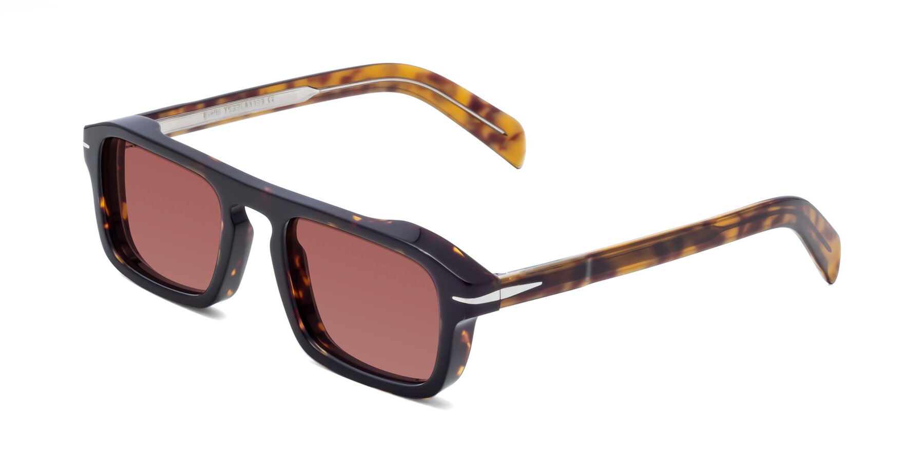 Angle of Evette in Tortoise with Garnet Tinted Lenses