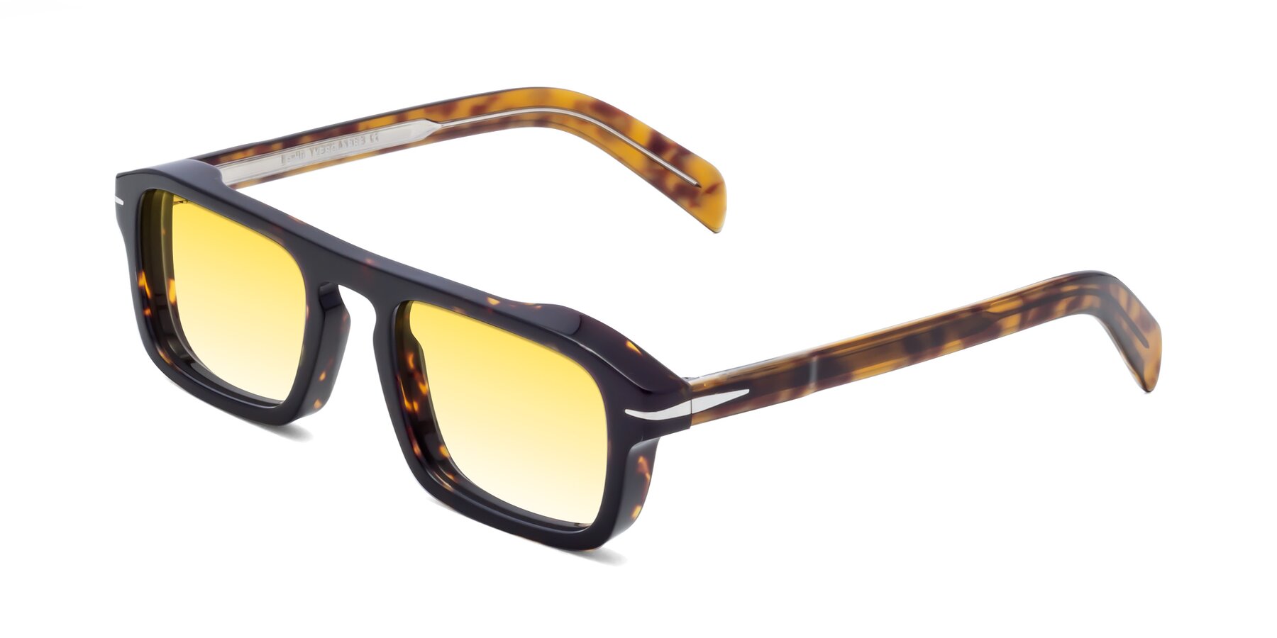 Angle of Evette in Tortoise with Yellow Gradient Lenses