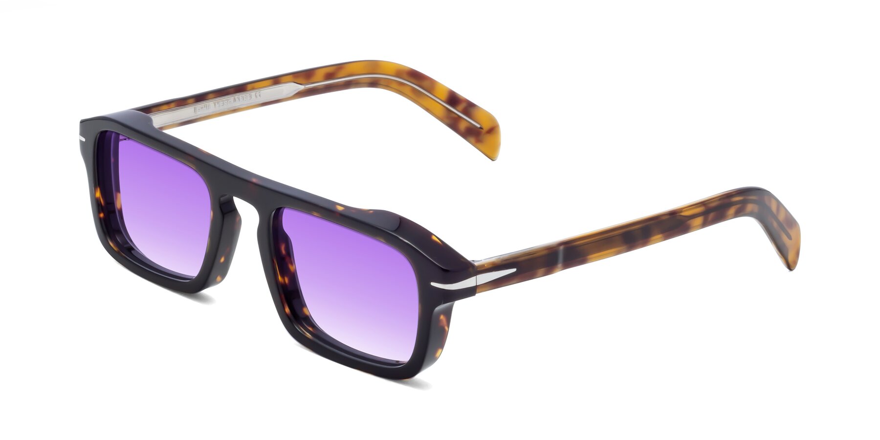 Angle of Evette in Tortoise with Purple Gradient Lenses