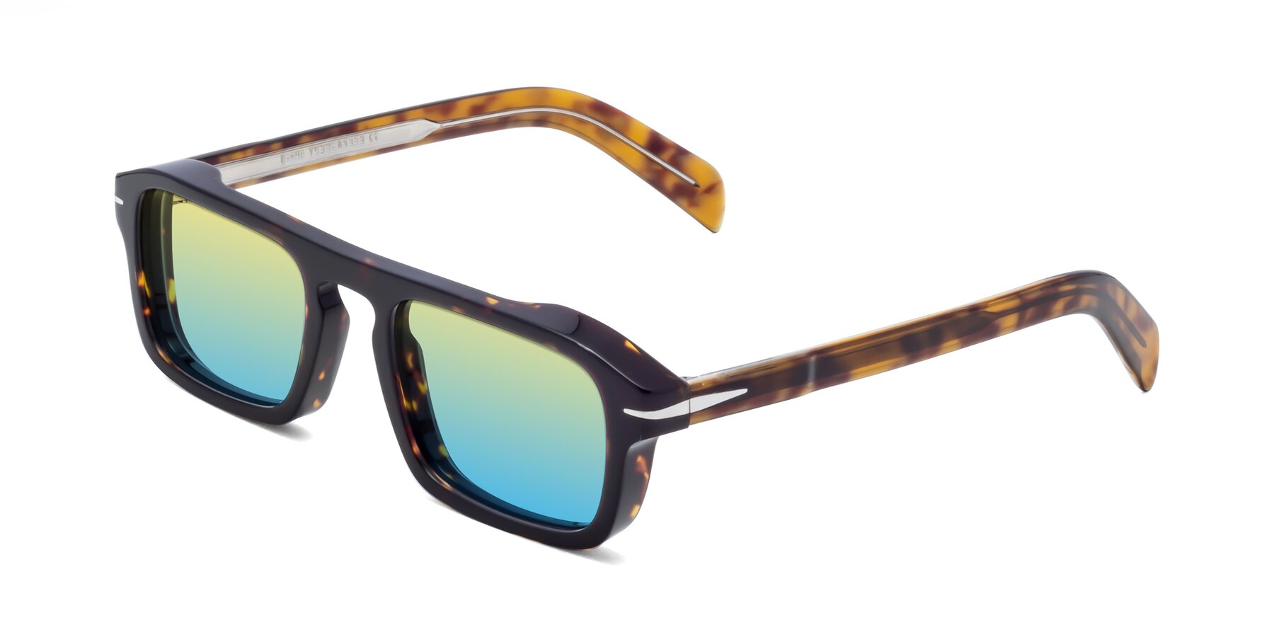 Angle of Evette in Tortoise with Yellow / Blue Gradient Lenses