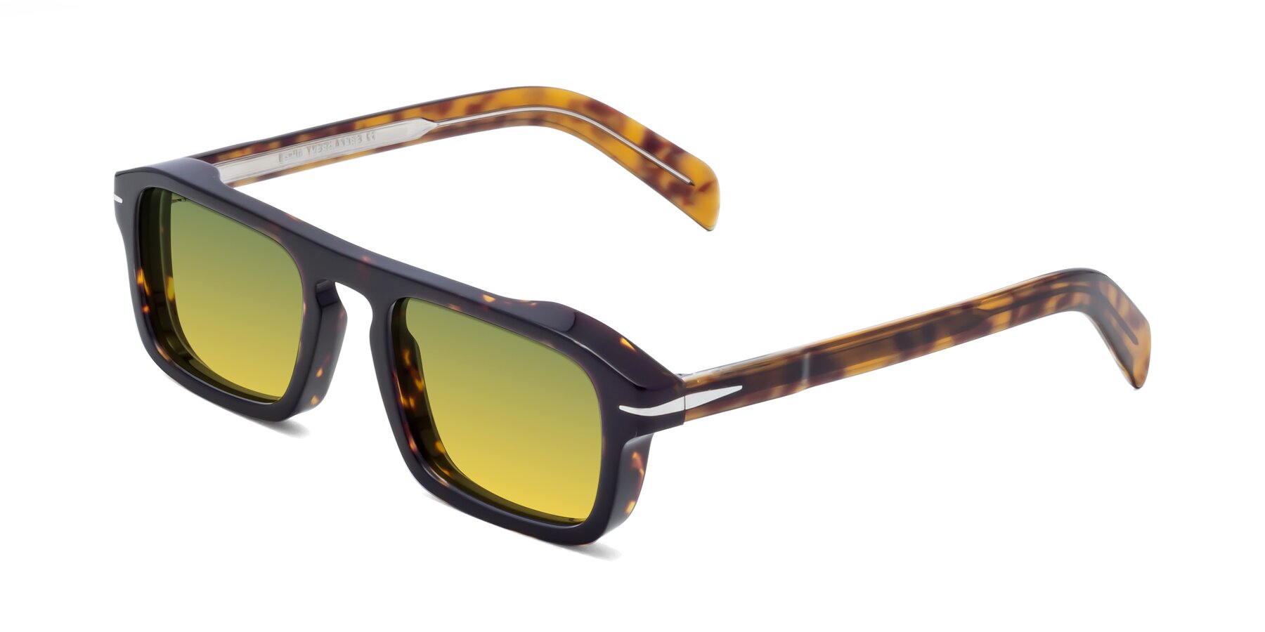 Angle of Evette in Tortoise with Green / Yellow Gradient Lenses