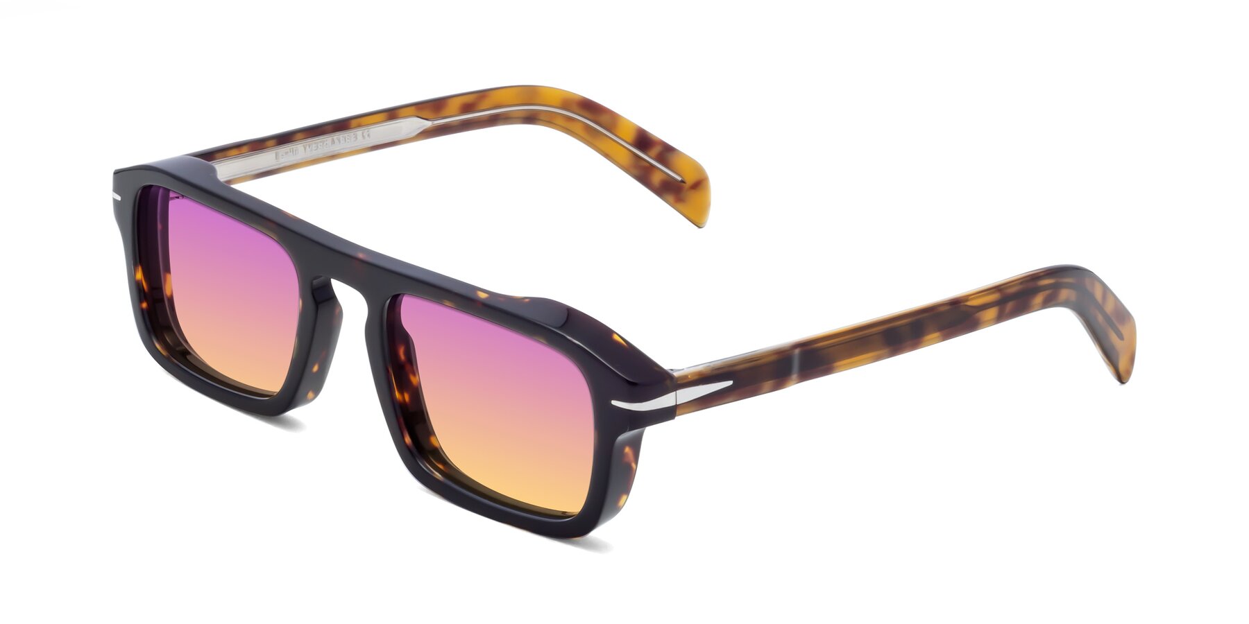 Angle of Evette in Tortoise with Purple / Yellow Gradient Lenses