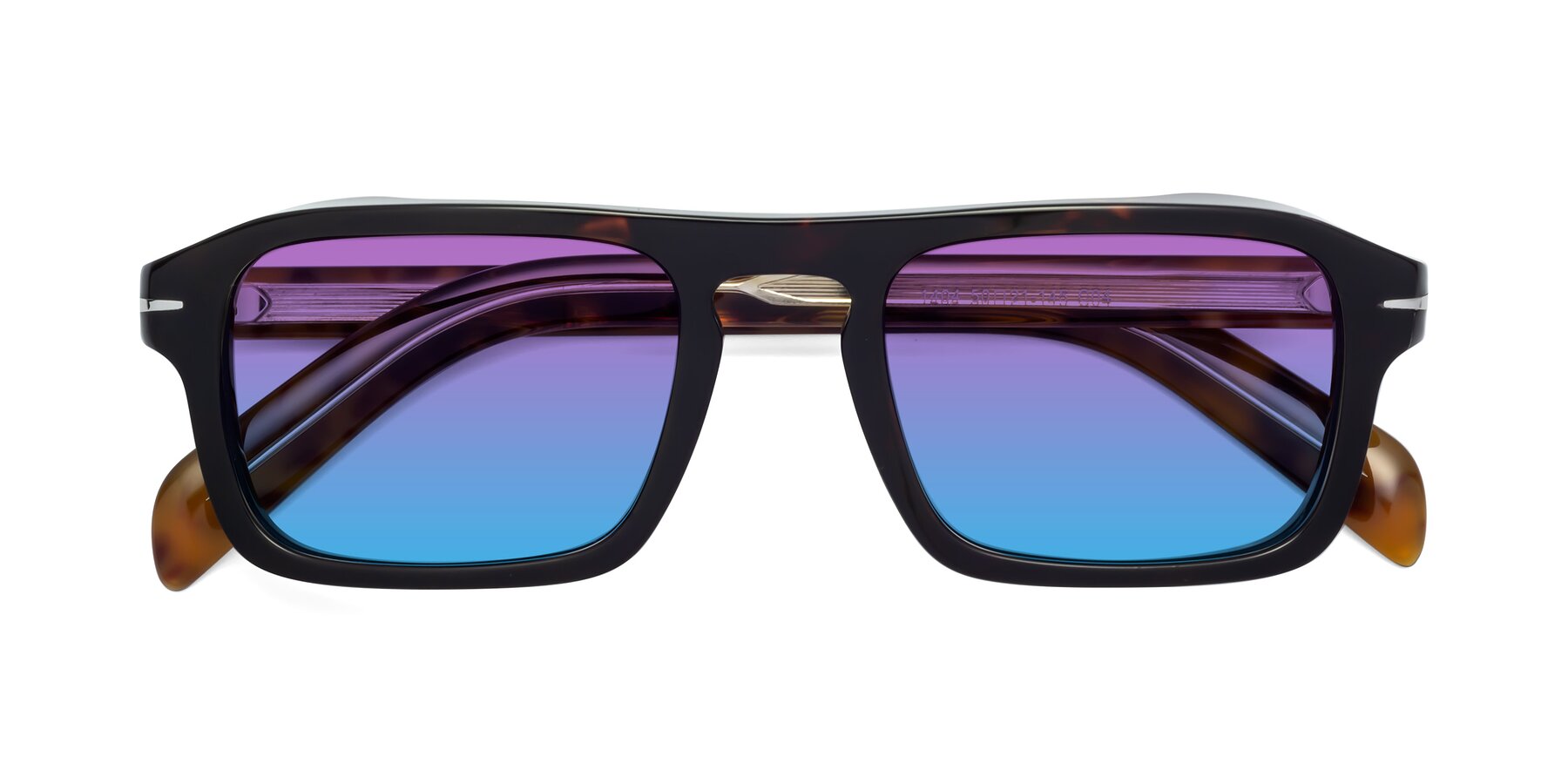 Folded Front of Evette in Tortoise with Purple / Blue Gradient Lenses