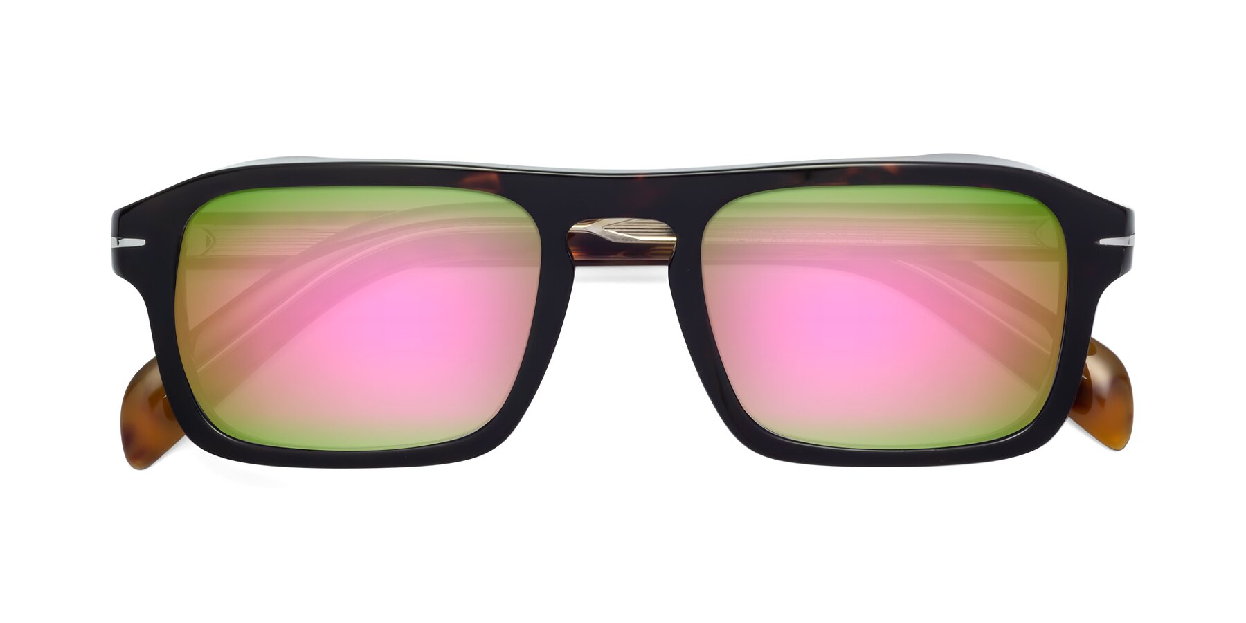Folded Front of Evette in Tortoise with Pink Mirrored Lenses