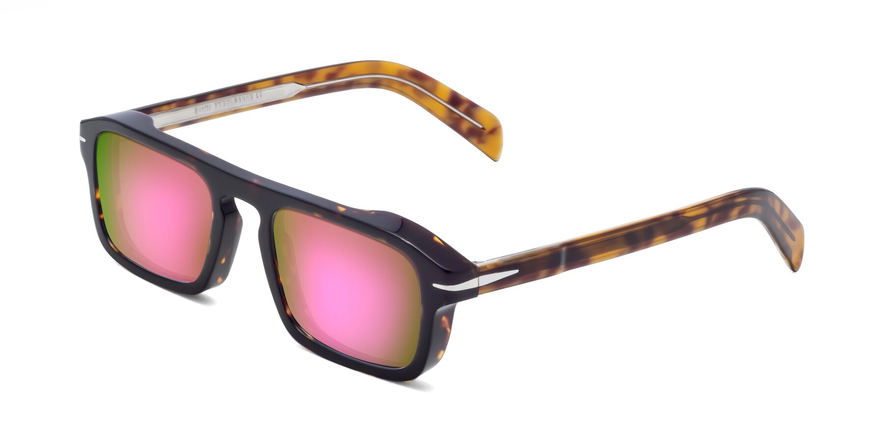 Angle of Evette in Tortoise with Pink Mirrored Lenses