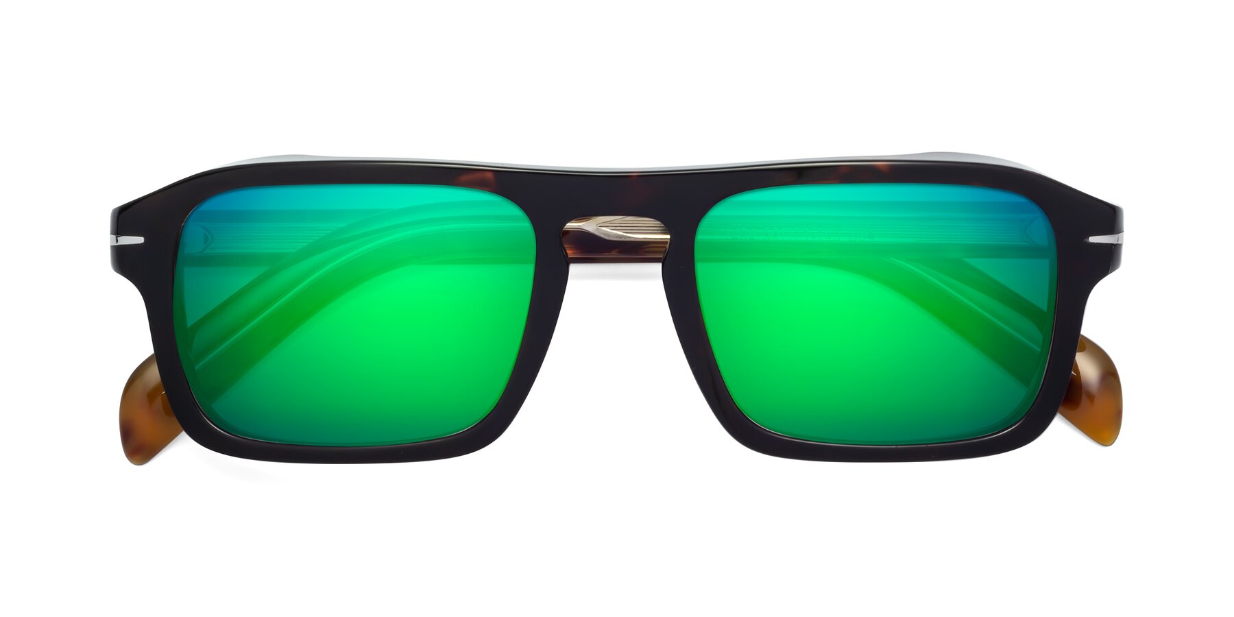 Folded Front of Evette in Tortoise with Green Mirrored Lenses