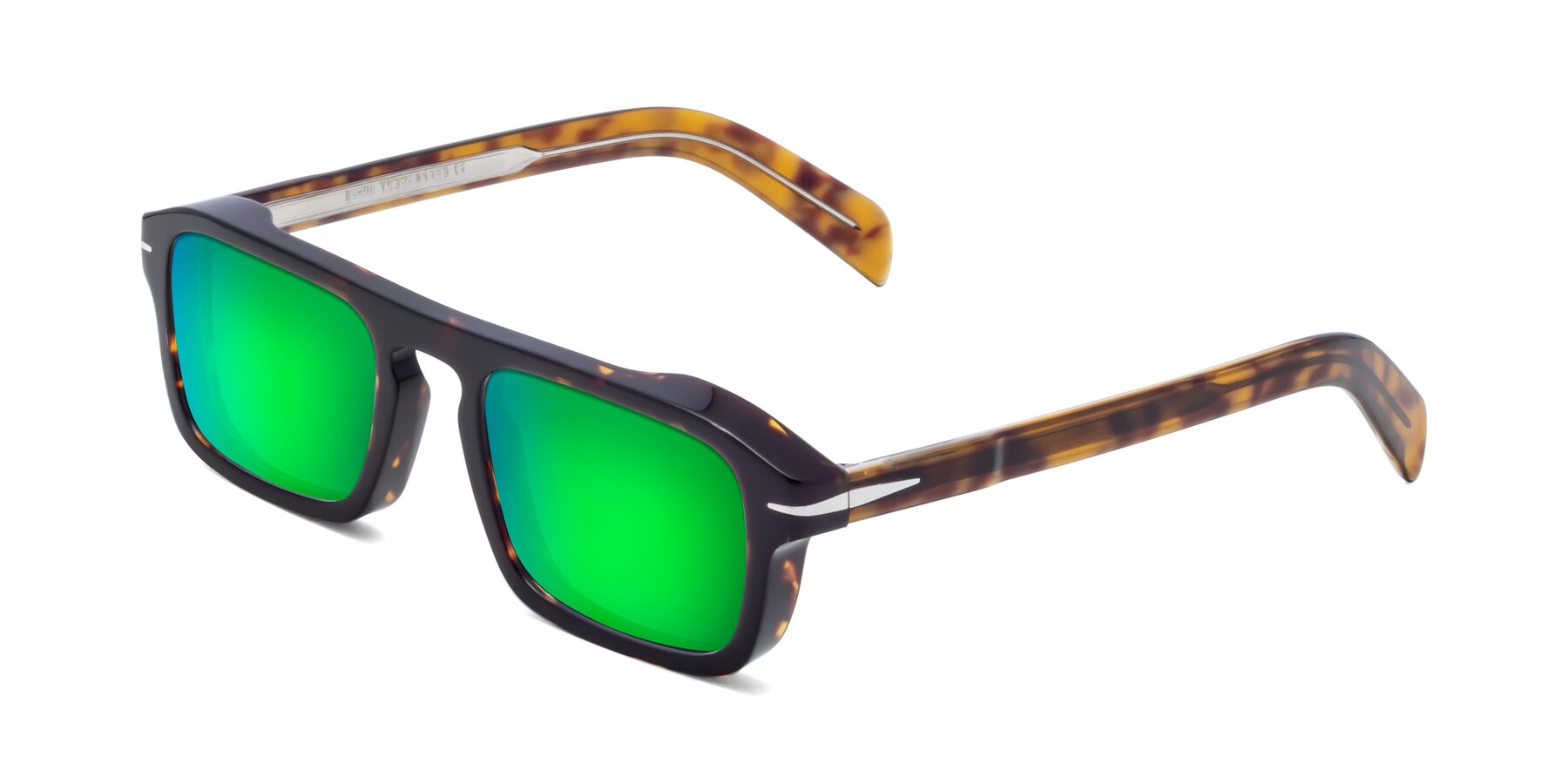 Angle of Evette in Tortoise with Green Mirrored Lenses