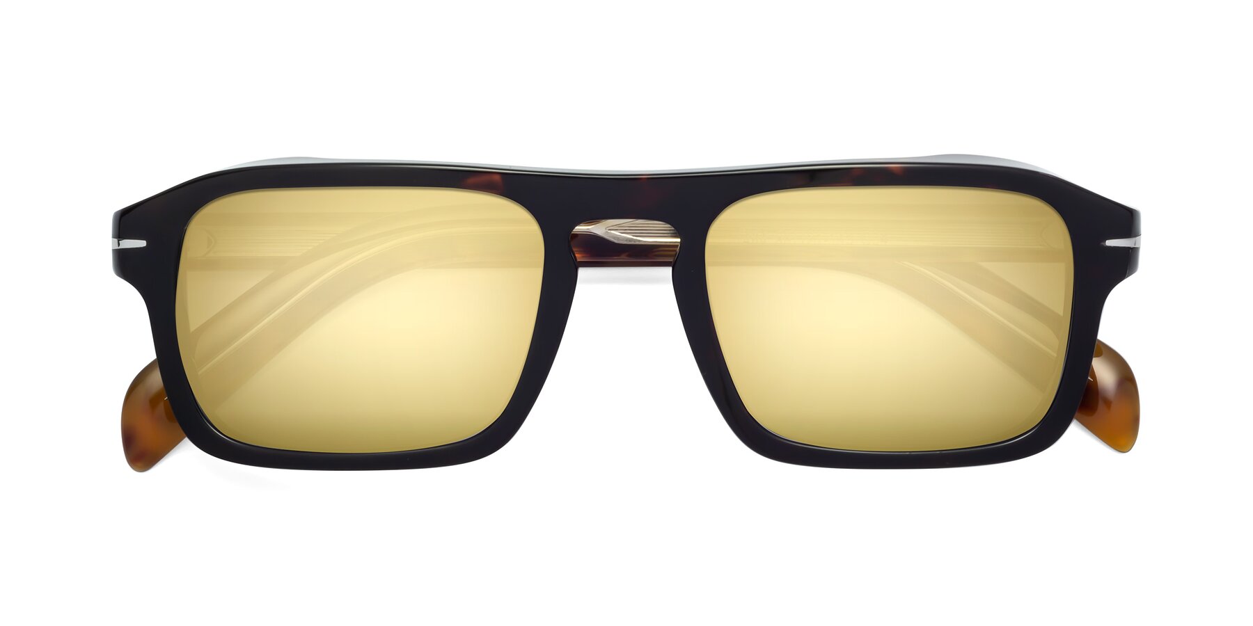 Folded Front of Evette in Tortoise with Gold Mirrored Lenses