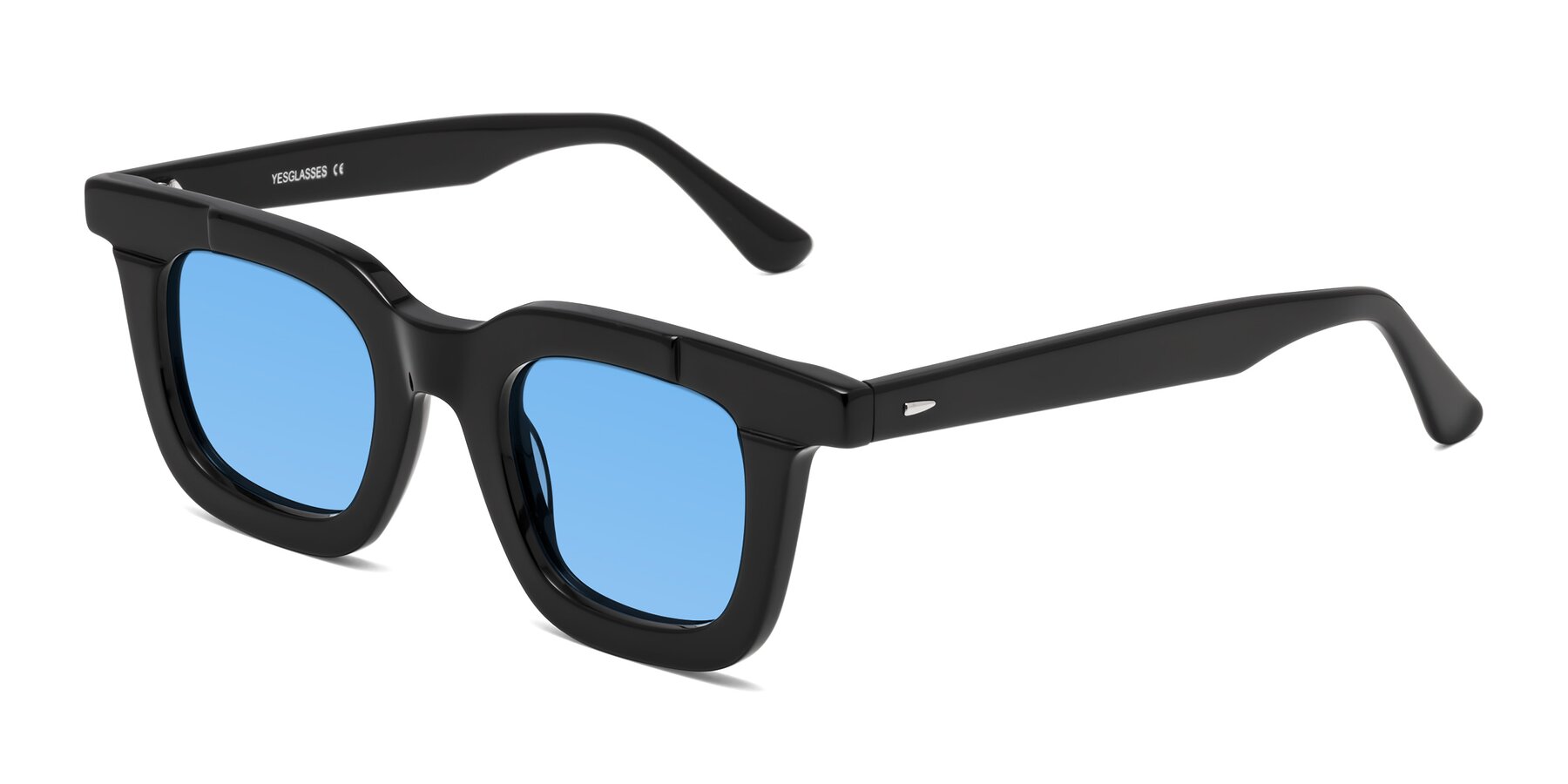 Angle of Mill in Black with Medium Blue Tinted Lenses