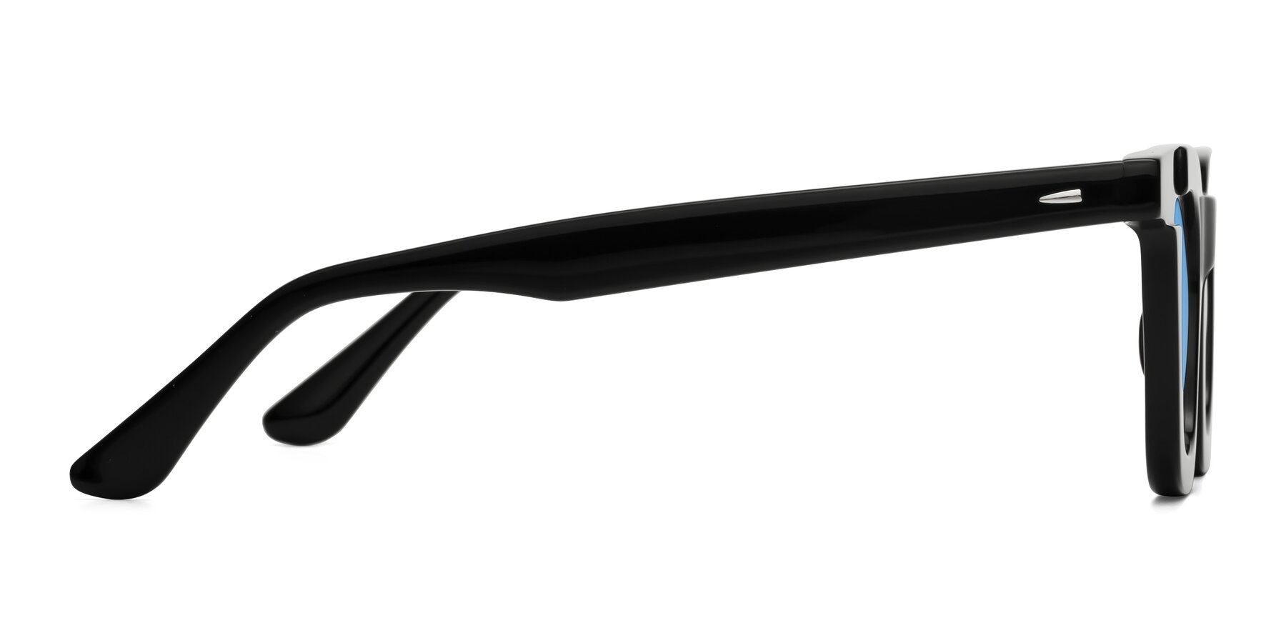 Side of Mill in Black with Medium Blue Tinted Lenses