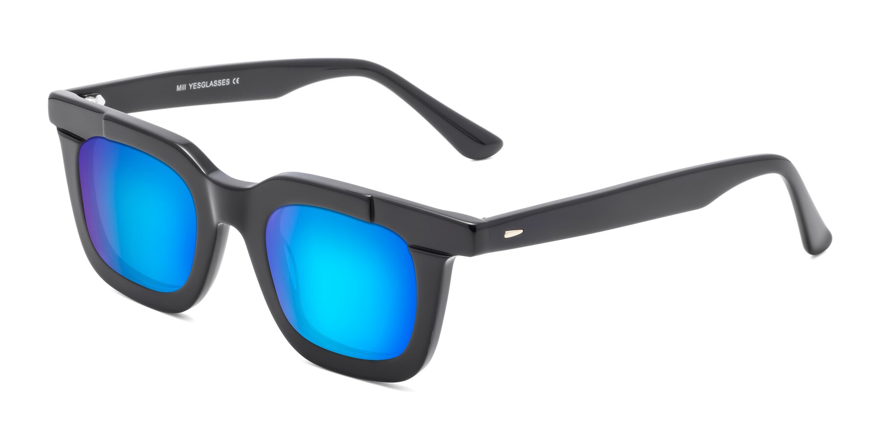 Angle of Mill in Black with Blue Mirrored Lenses