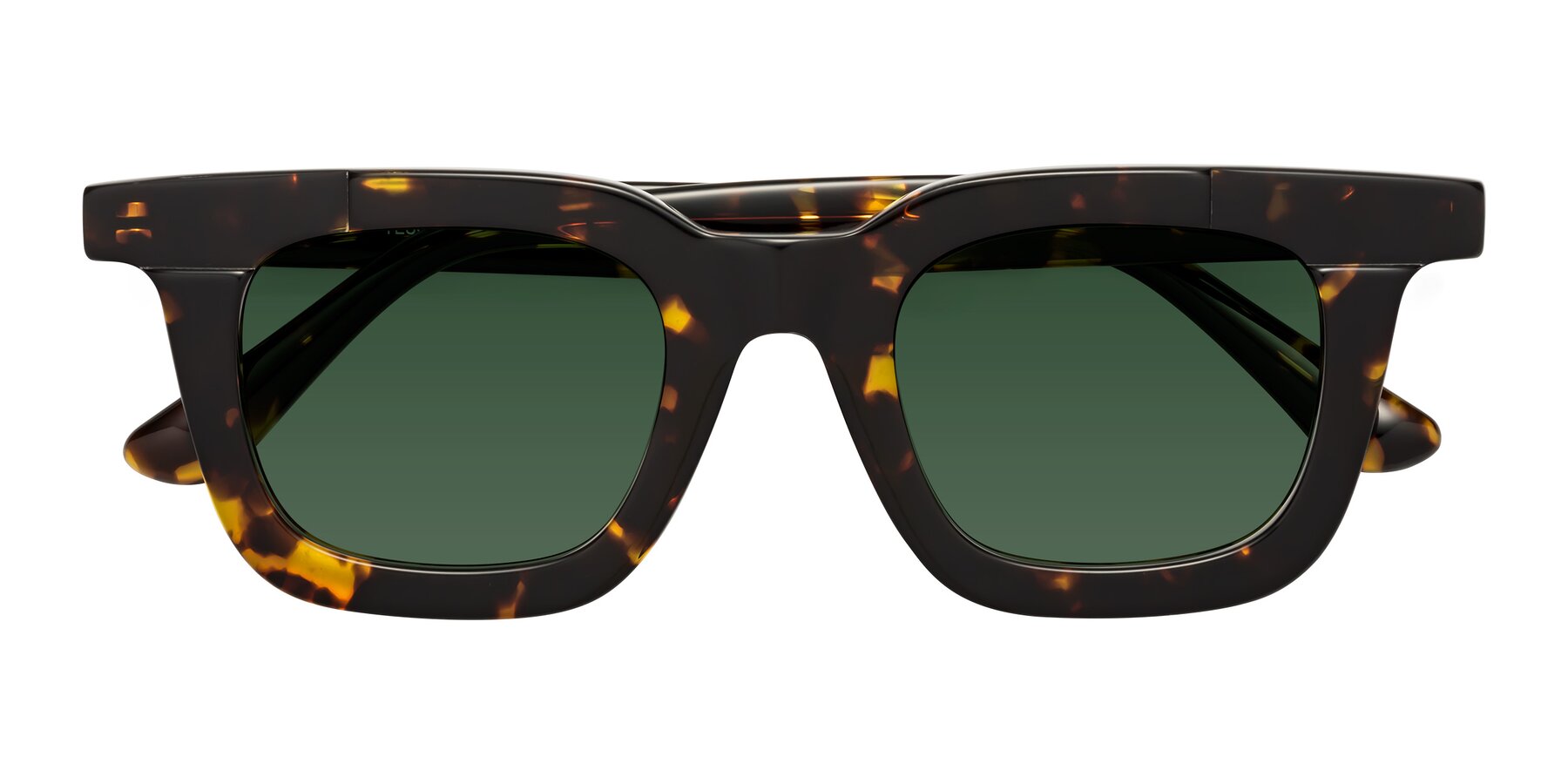 Folded Front of Mill in Tortoise with Green Tinted Lenses