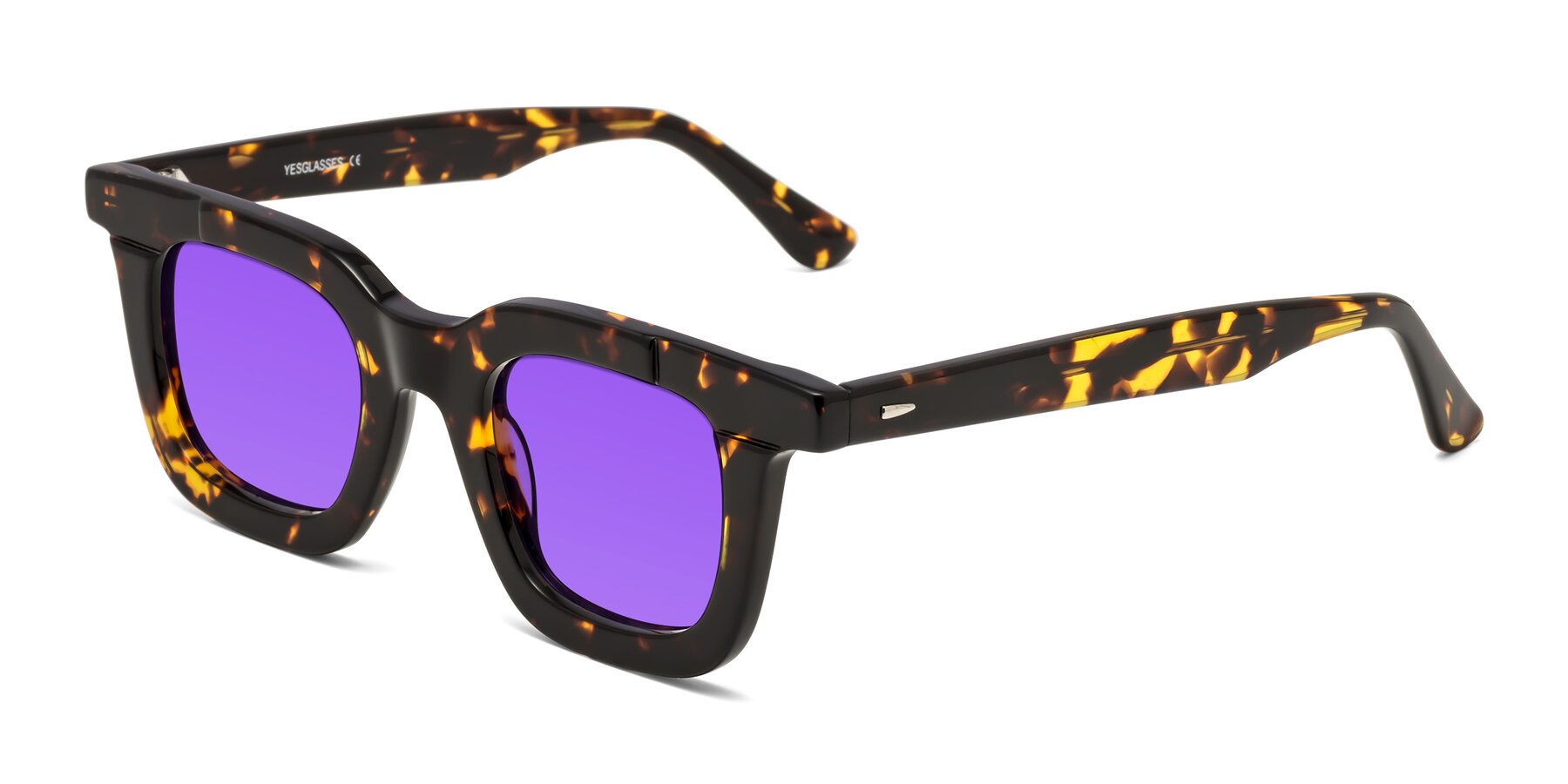 Angle of Mill in Tortoise with Purple Tinted Lenses
