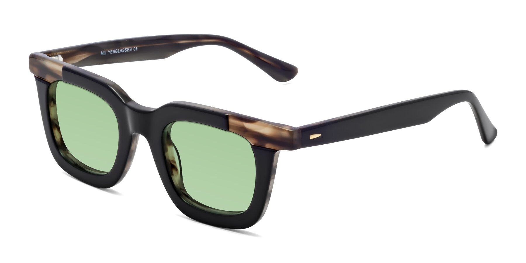 Angle of Mill in Black-Brown with Medium Green Tinted Lenses
