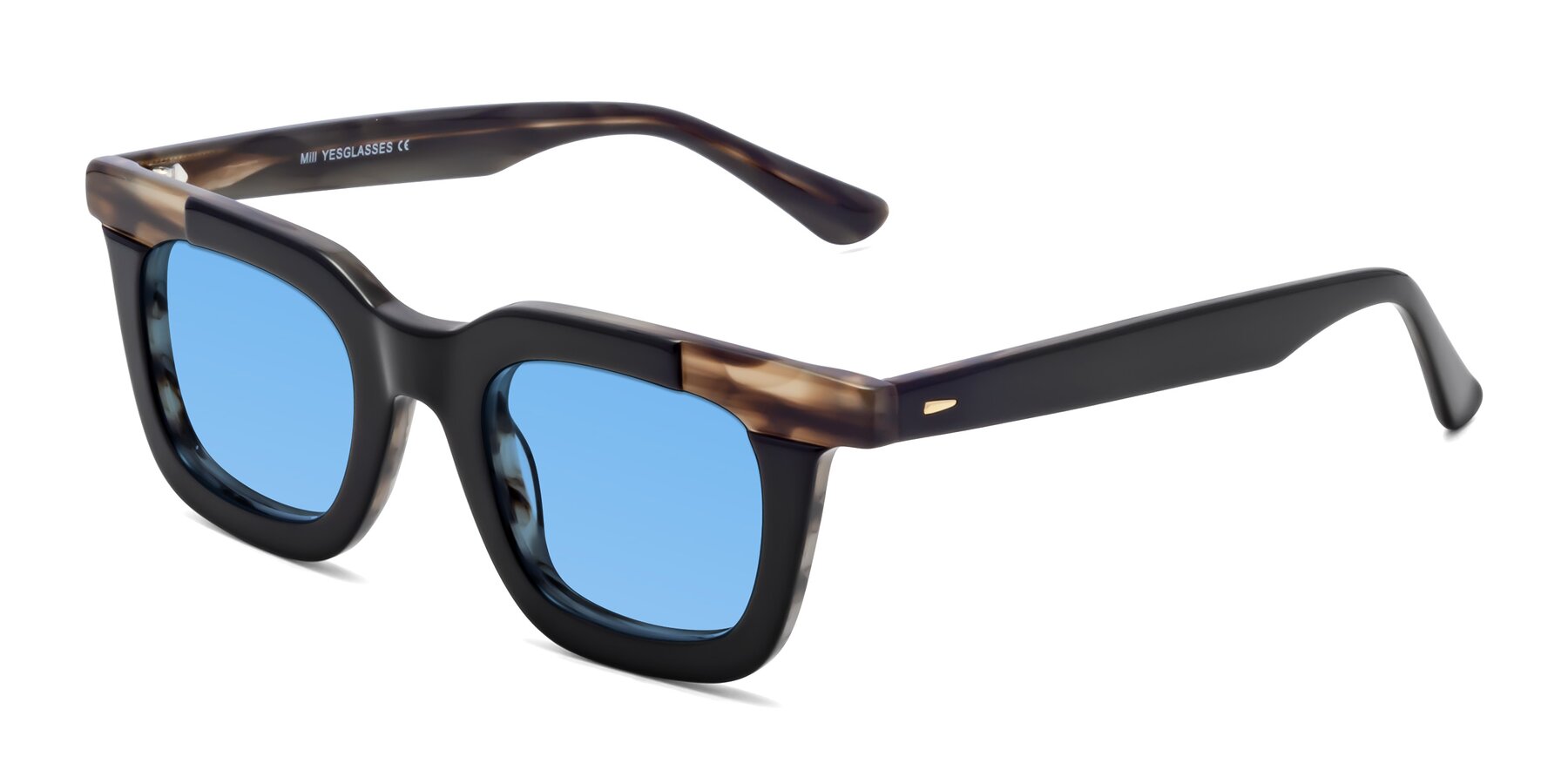Angle of Mill in Black-Brown with Medium Blue Tinted Lenses
