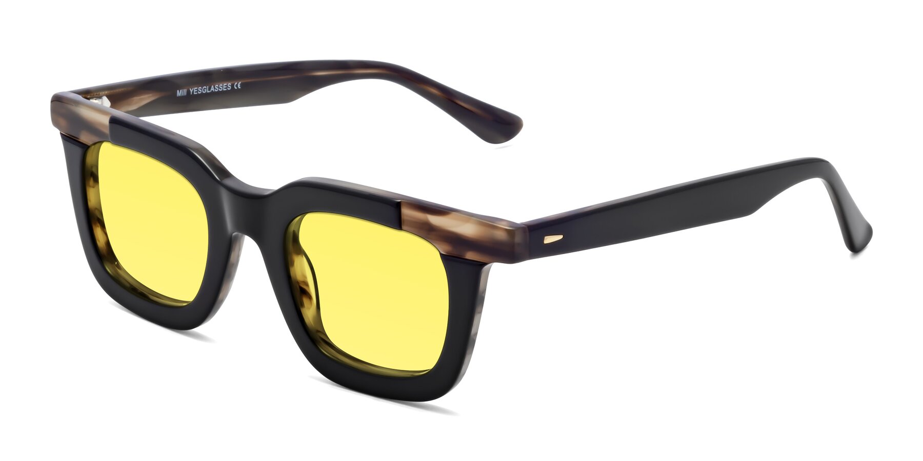 Angle of Mill in Black-Brown with Medium Yellow Tinted Lenses