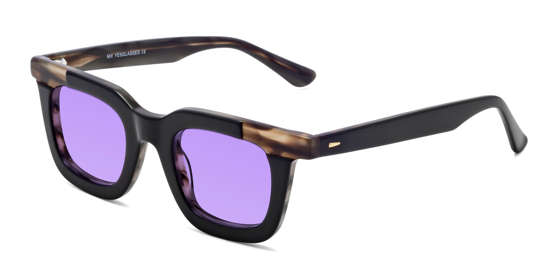 Angle of Mill in Black-Brown with Medium Purple Tinted Lenses