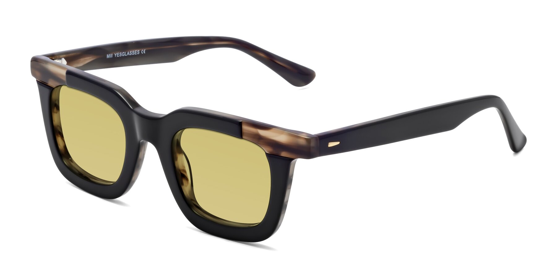 Angle of Mill in Black-Brown with Medium Champagne Tinted Lenses
