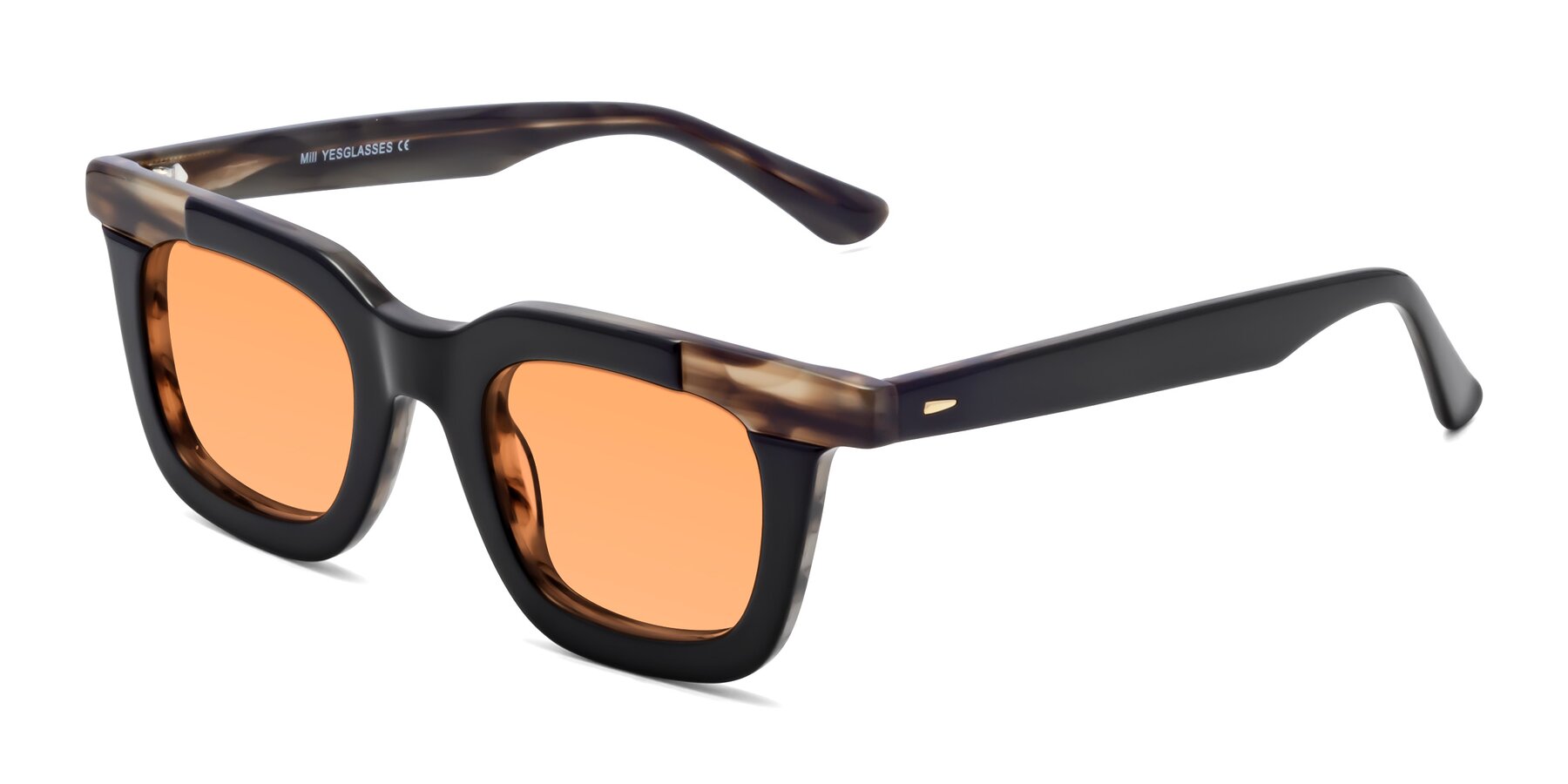 Angle of Mill in Black-Brown with Medium Orange Tinted Lenses